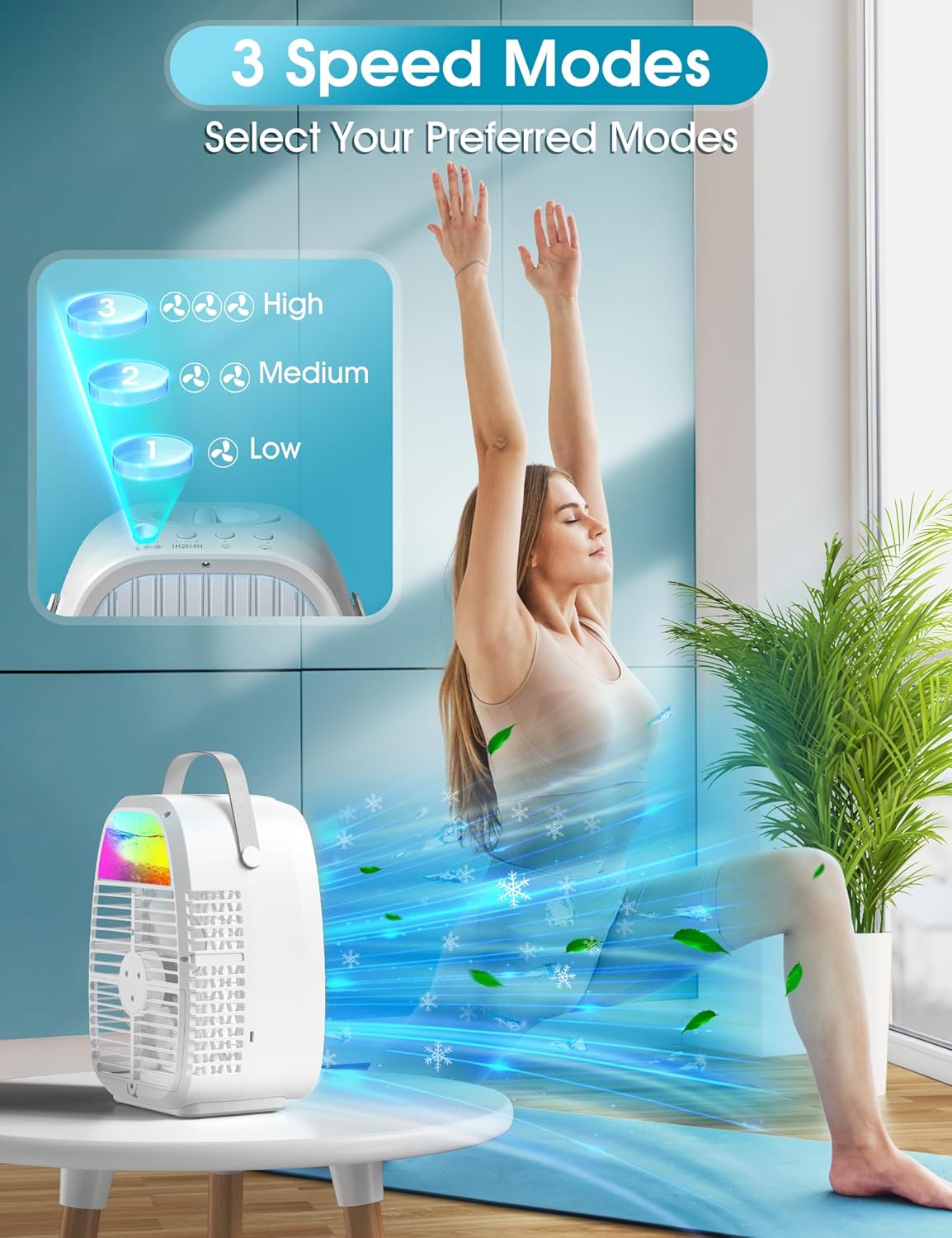 TYTAB – Ventilador de aire acondicionado portátil AI, mini aire acondicionado evaporativo, enfriador de aire de CA portátil con humidificador 4 en