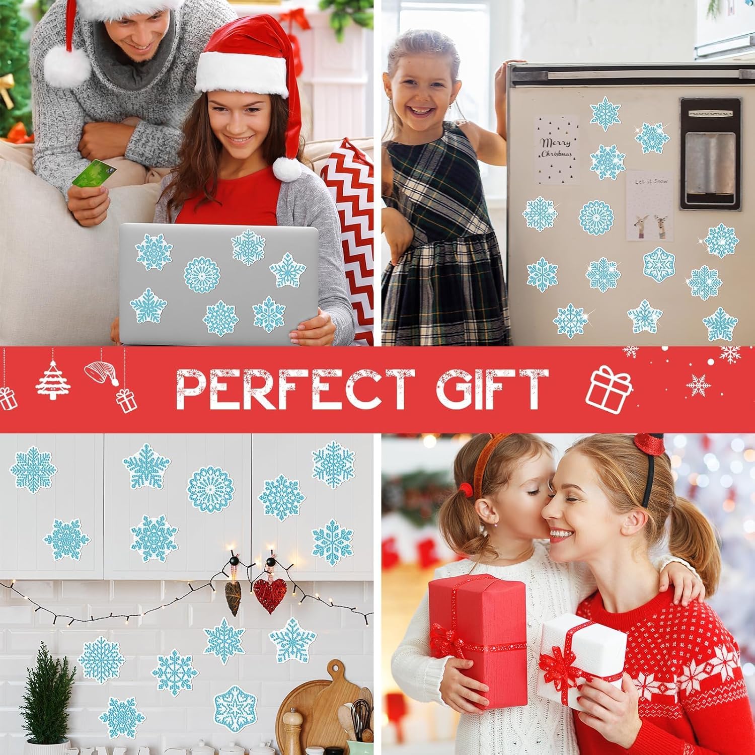 16 piezas de Navidad Wniter copo de nieve pintura de diamante imán de nevera de copo de nieve imán de nevera DIY pintura de diamante kit de arte de