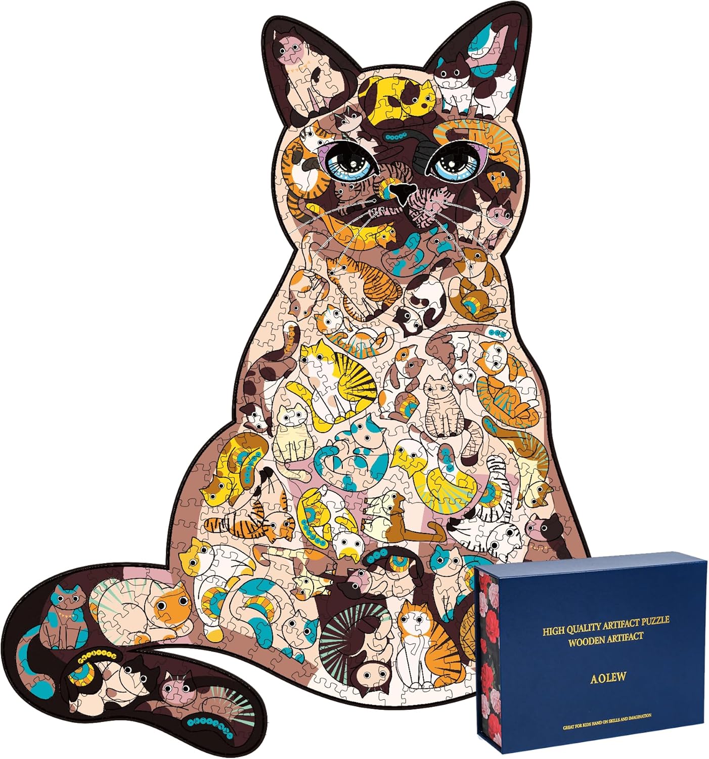 AOLEW Rompecabezas de madera  Precioso gato (300 piezas) paquete de regalo para adultos y niños, rompecabezas únicos con forma de animal,