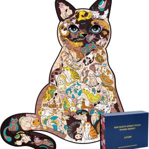 AOLEW Rompecabezas de madera Precioso gato (300 piezas) paquete de regalo para adultos y niños, rompecabezas únicos con forma de animal, AOLEW Rompecabezas de madera Precioso gato (300 piezas) paquete de regalo para adultos y niños, rompecabezas únicos con forma de animal,