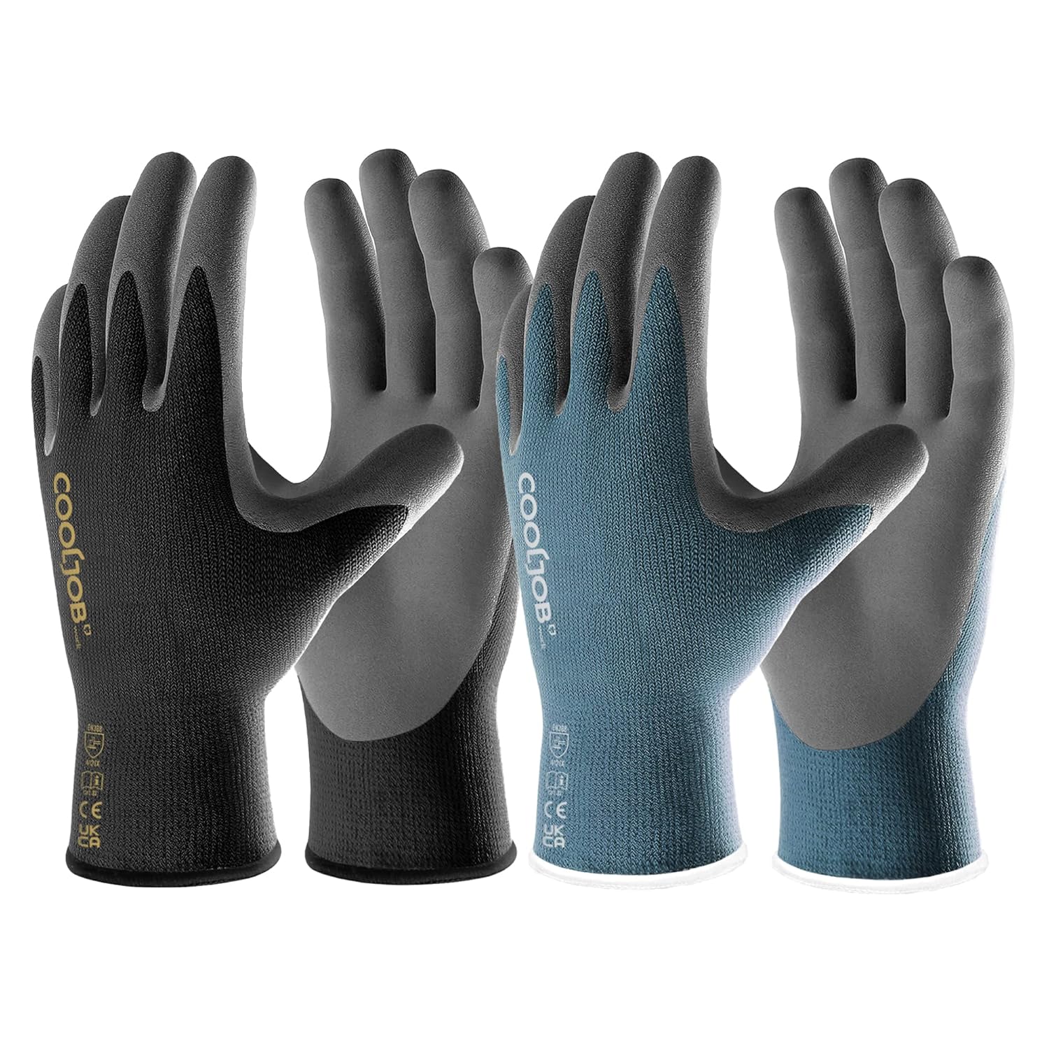 COOLJOB Guantes de trabajo de seguridad de nitrilo de microespuma con dedos para pantalla táctil, 6 pares de guantes de trabajo ligeros para manos