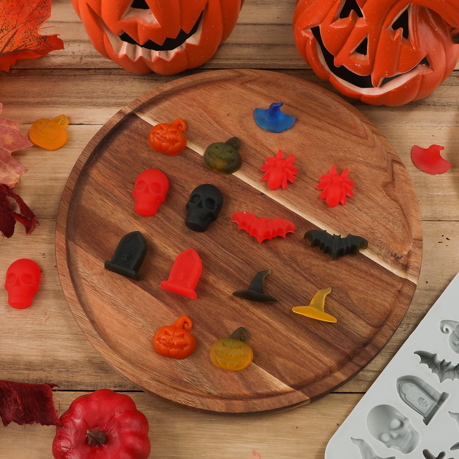 2 moldes para dulces de Halloween, molde de silicona de caramelo de chocolate para Halloween, calavera, calabaza, molde de silicona de Halloween