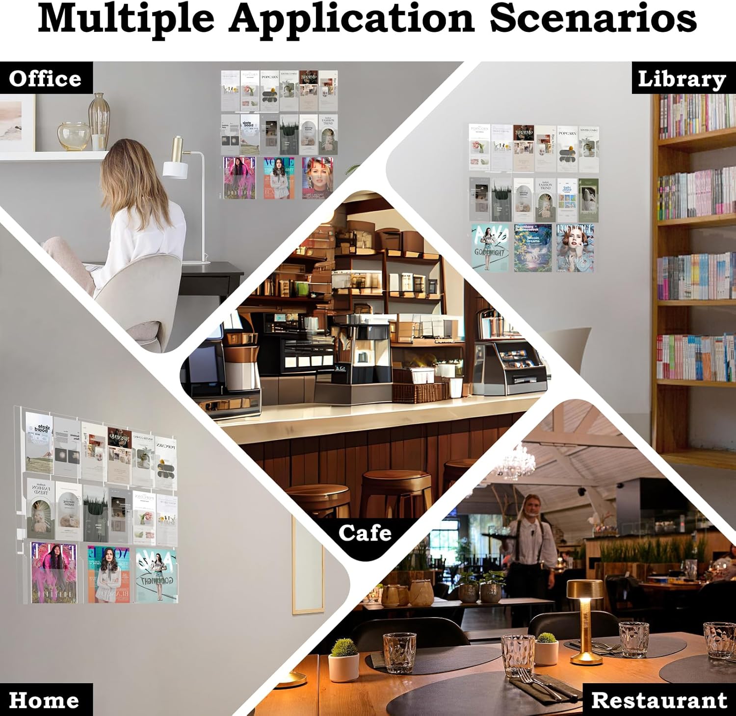 Soporte acrílico para folletos, 3 revistas y 12 soportes para folletos, soporte de pared transparente para folletos, soporte de pared para folletos,