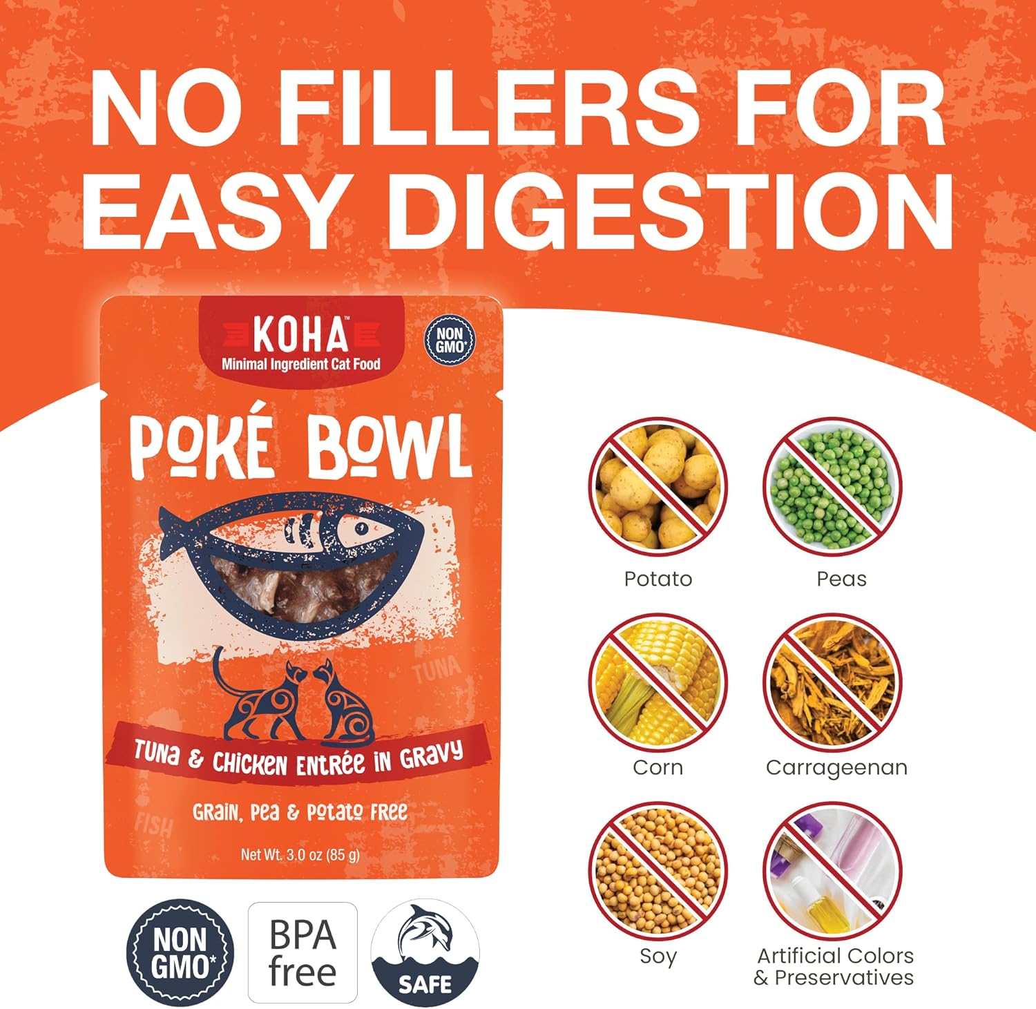 KOHA Poké Bowl – Entree de atún y pollo en salsa para gatos, paquete de 12 bolsas de 3 onzas