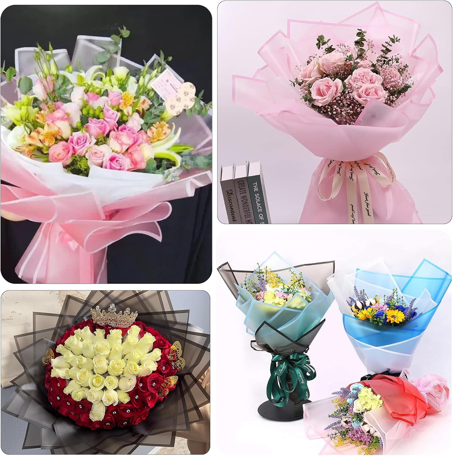 VOWOVOSDAY 20 piezas de papel de regalo de flores, papel de regalo de ramo de flores para el día de San Valentín, suministros de ramo de