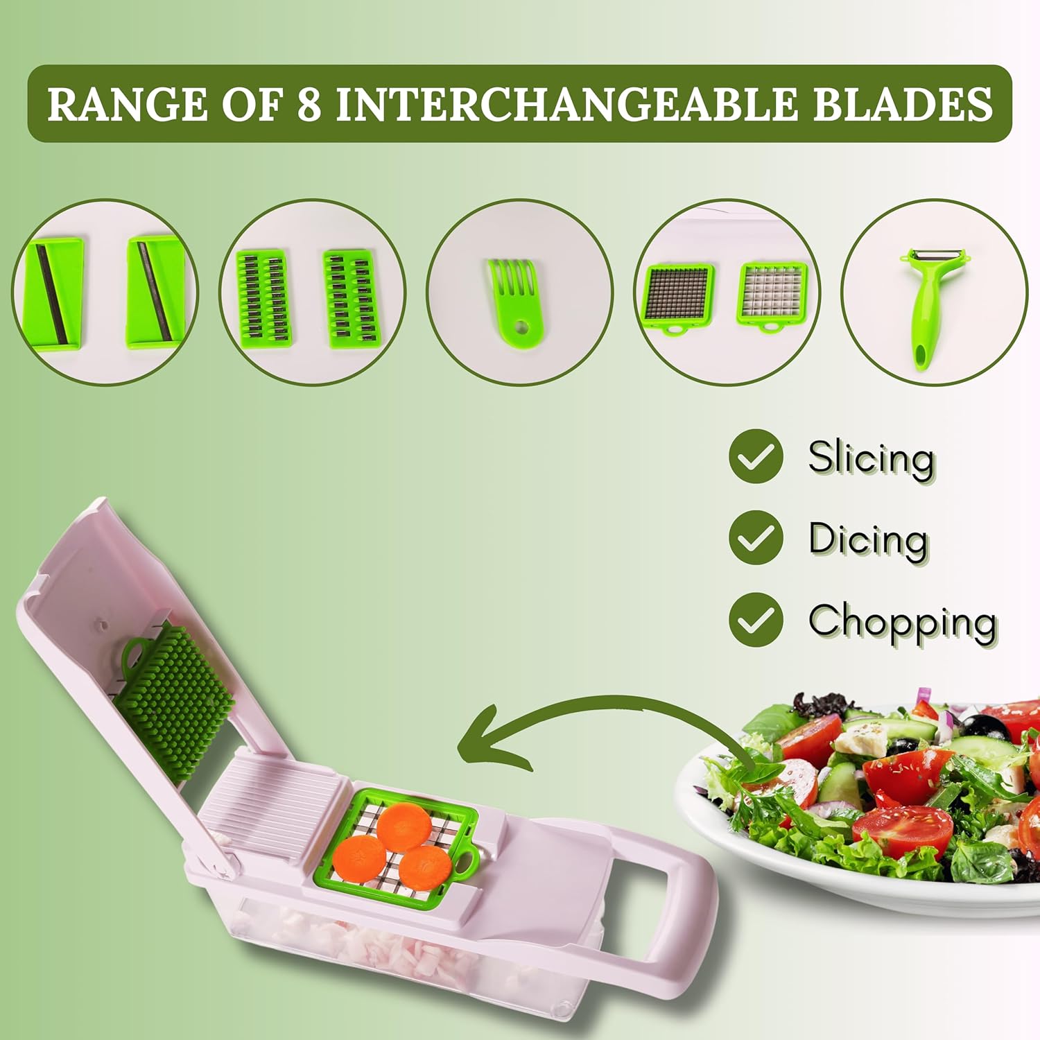 Picador de alimentos 13 en 1, cortador profesional de verduras, picador de verduras y picador de ajo con 8 cuchillas intercambiables y recipiente