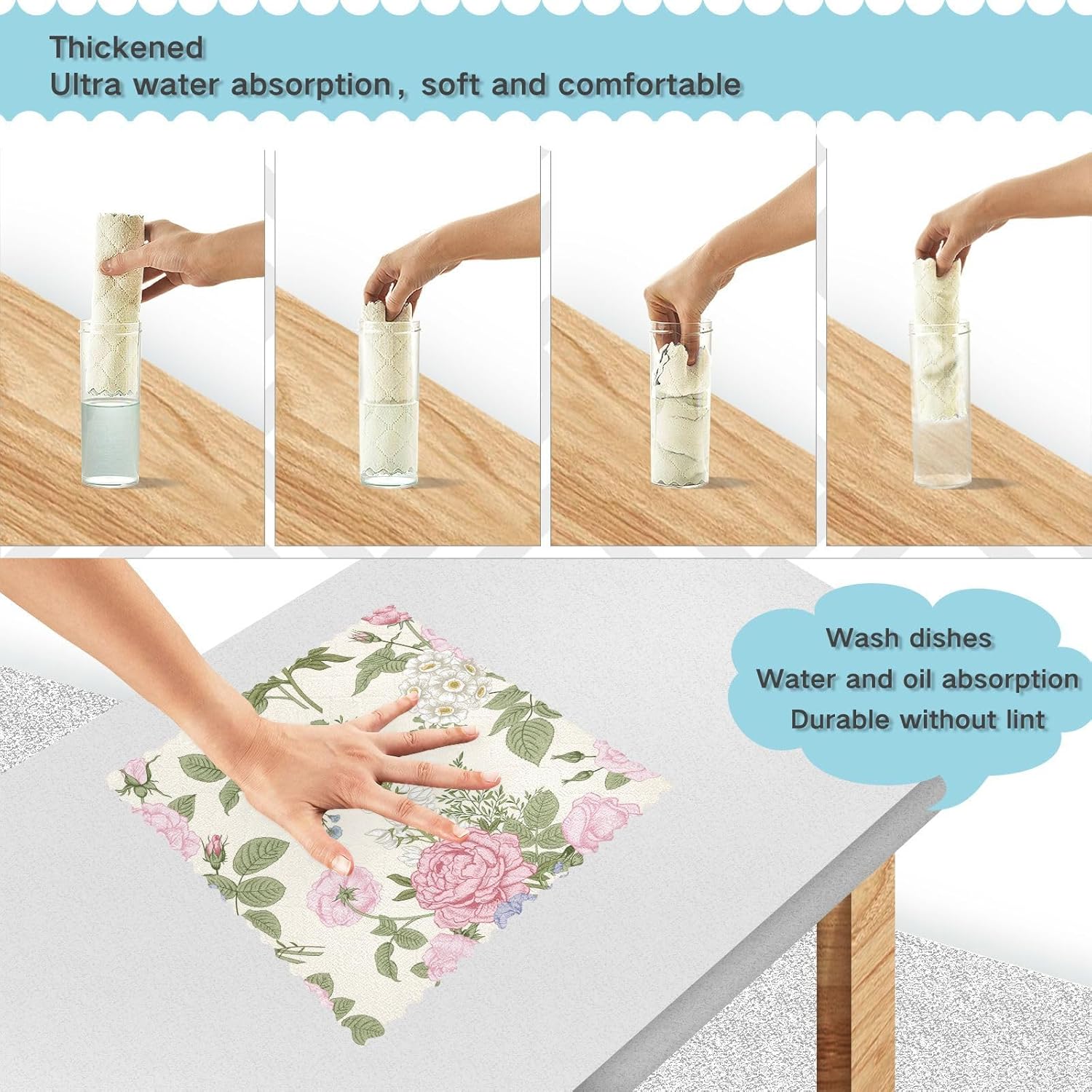 FRODOTGV Blooming Garden Flowers Quality Print Microfiber Dish Towels Quick Dry 6 Pack Microfiber Towel for Restaurant Oven