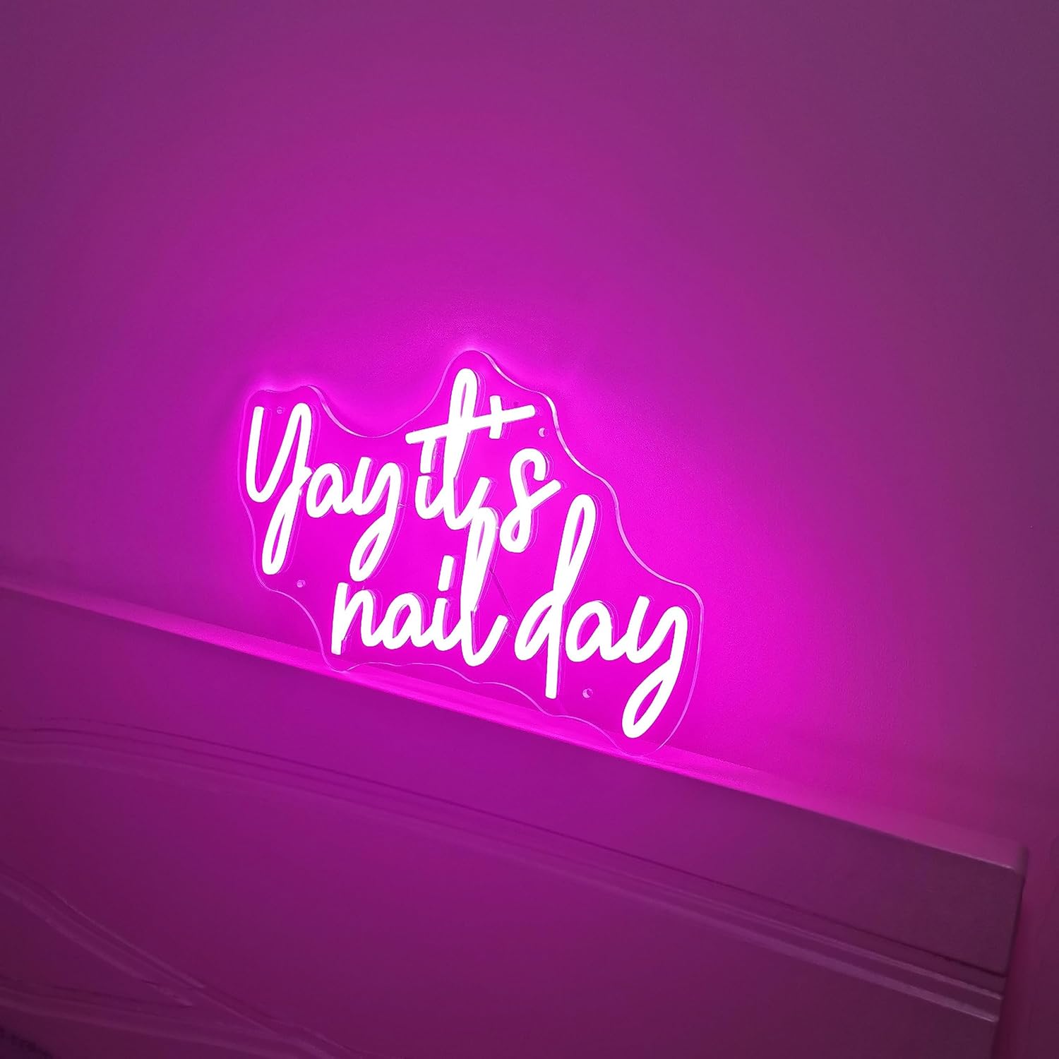 Yay It’s Nail Day – Letrero de neón para decoración de pared, letrero de neón de uñas para salón de uñas, letrero de ventana de uñas de neón rosa,
