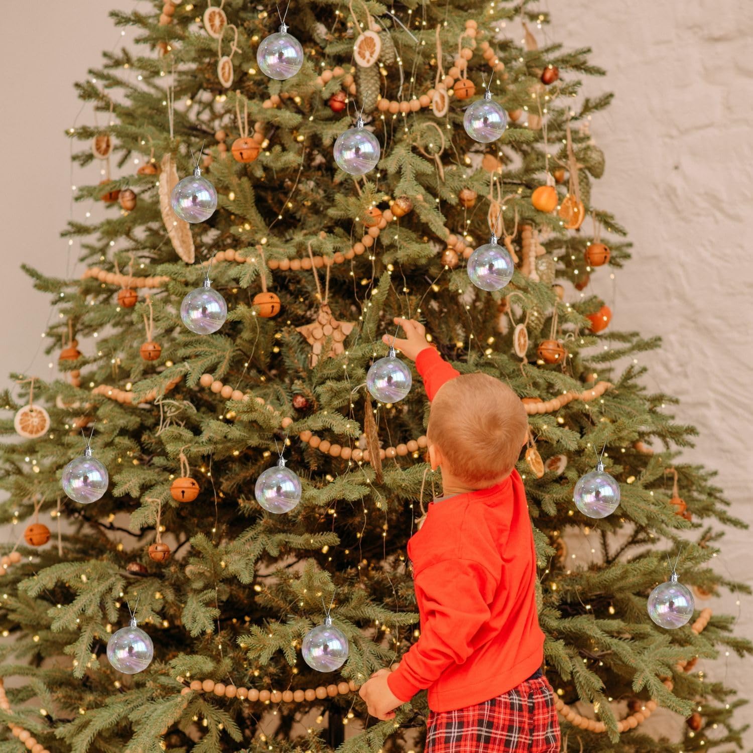 12 adornos de plástico iridiscentes de Navidad de 2.36 pulgadas, adornos iridiscentes para árbol de Navidad, bolas transparentes para Halloween,