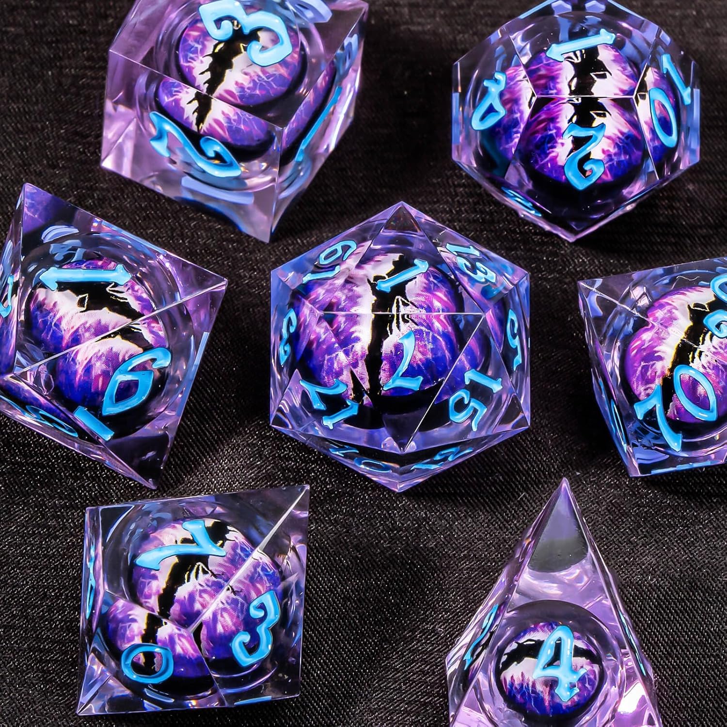 OUKELANWO Sharp Edge – Juego de dados DND con núcleo líquido con caja, 7 piezas de dados poliédricos D&D de Calabozos y Dragones, D&D flotantes, RPG