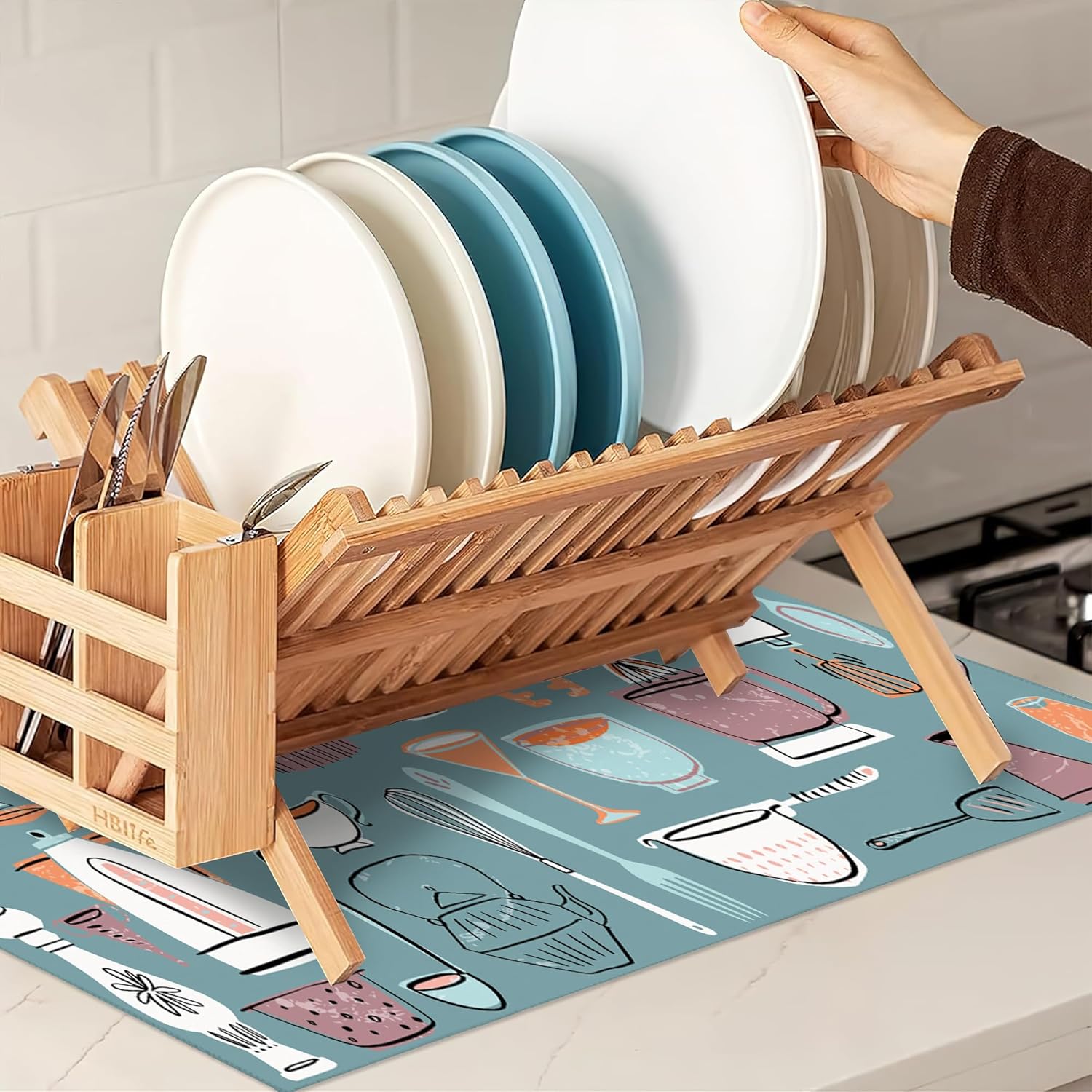 UIUPRO Juego de utensilios de cocina de 18 x 24 pulgadas, tapete de secado de platos para encimera de cocina, microfibra ultra absorbente, cafetera,