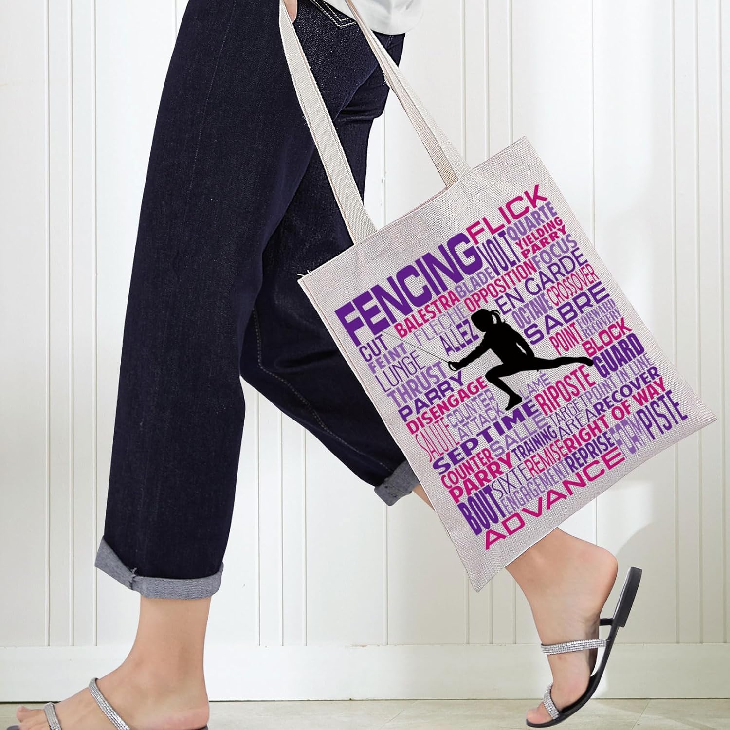 BWWKTOP Esgrima Deporte Tote Bag Esgrima Regalos Esgrima Entrenador Regalo Esgrima Bolso de Hombro para Esgrima Amantes