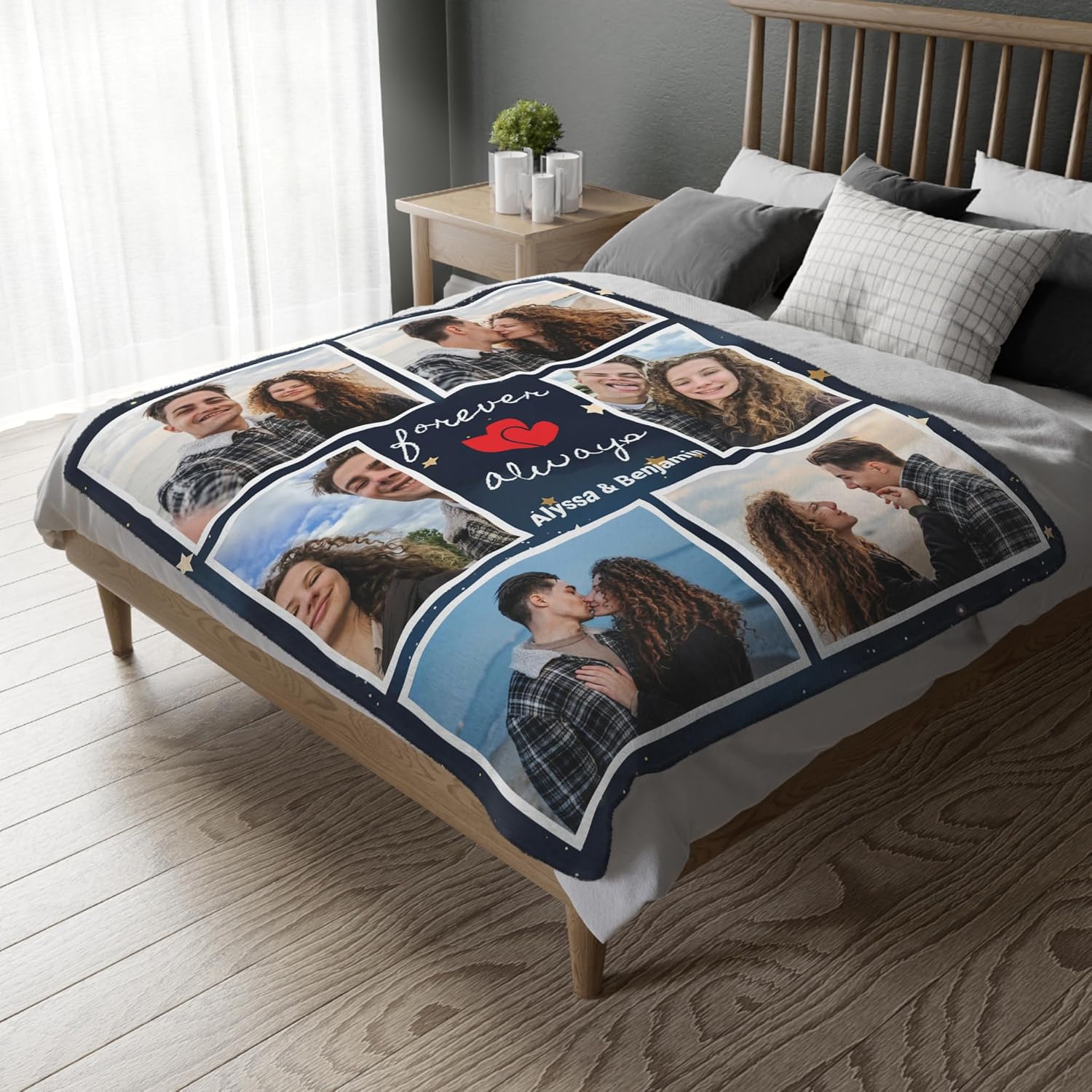 Manta de fotos personalizada para parejas, regalos conmemorativos personalizados con texto en inglés “I Love You”, regalos personalizados para