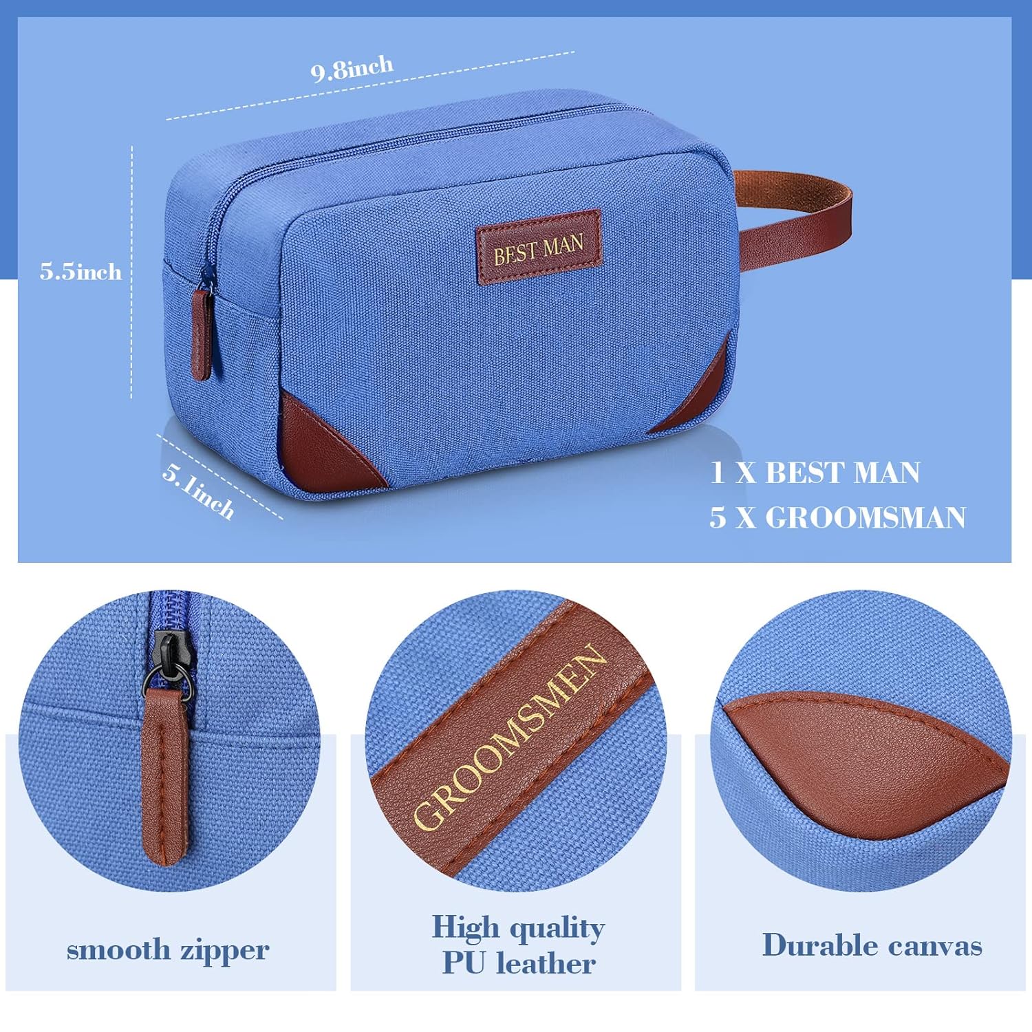 Eccliy Juego de 6 bolsas de aseo para padrinos de boda, bolsa de aseo para hombre, bolsa de aseo de viaje, bolsa de baño, resistente al agua, para