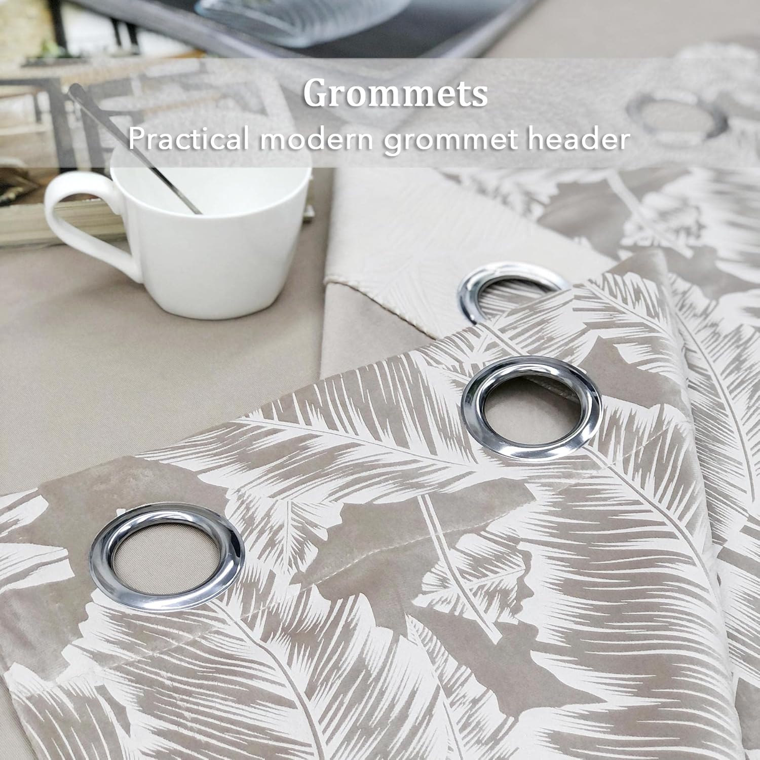 always4u Cortinas de terciopelo en relieve, hojas de plátano, cortinas florales de terciopelo para sala de estar, dormitorio, 2 paneles, beige, 52 x