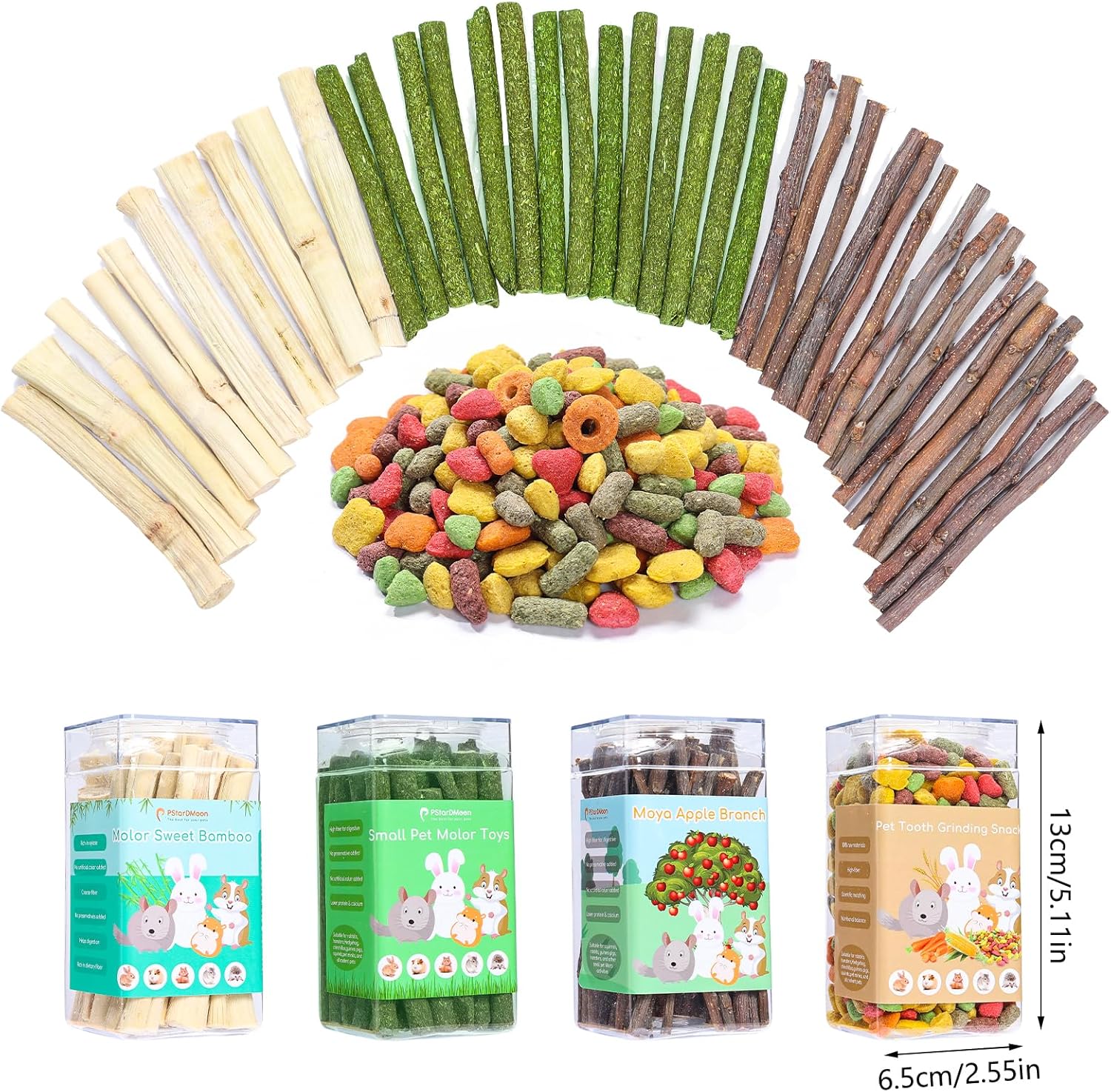 PStarDMoon Juguetes masticables de conejo, palitos de madera de manzana, palitos de heno Timothy, bambú dulce, aperitivos para conejos, promueven la