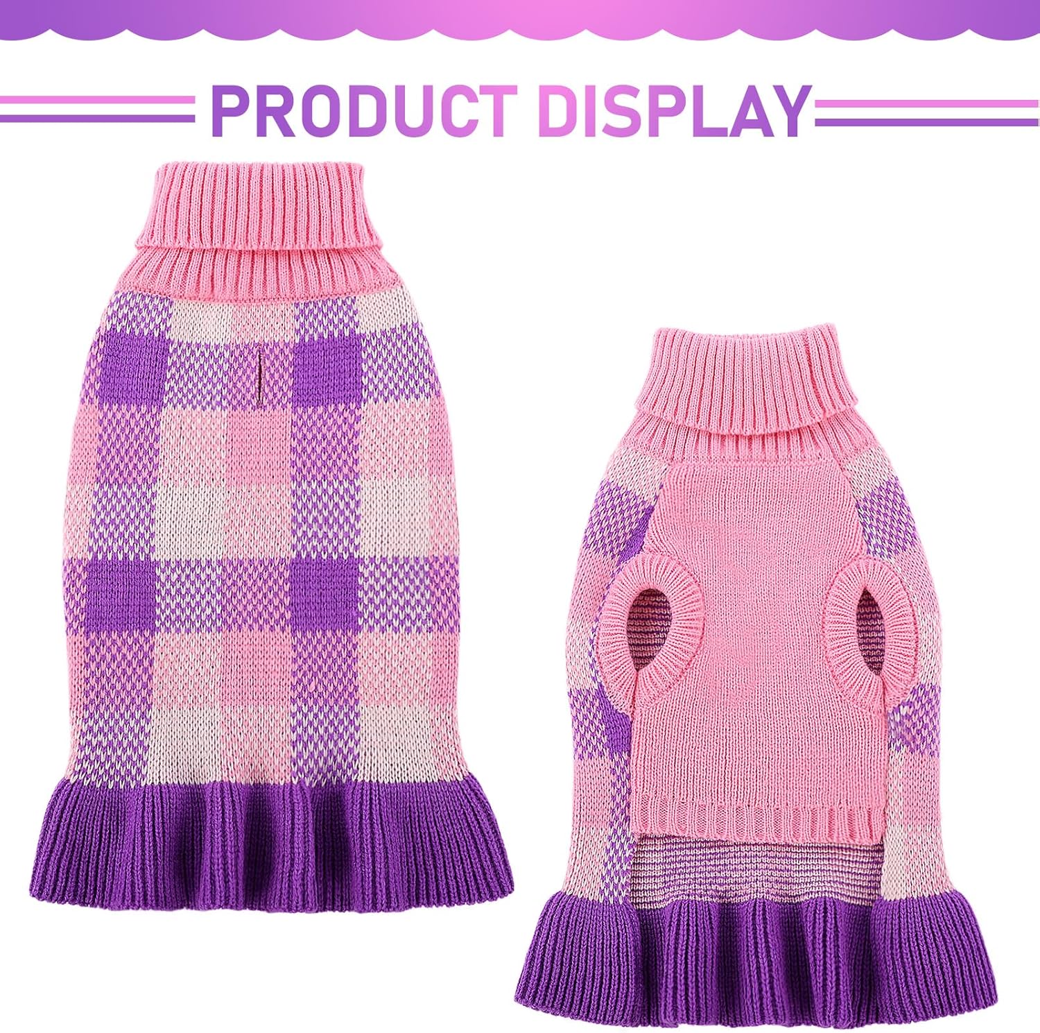 Vestido suéter para perro, ropa de punto a cuadros para perros pequeños y medianos, cálido, cuello alto, elástico, lindo chaleco de otoño e