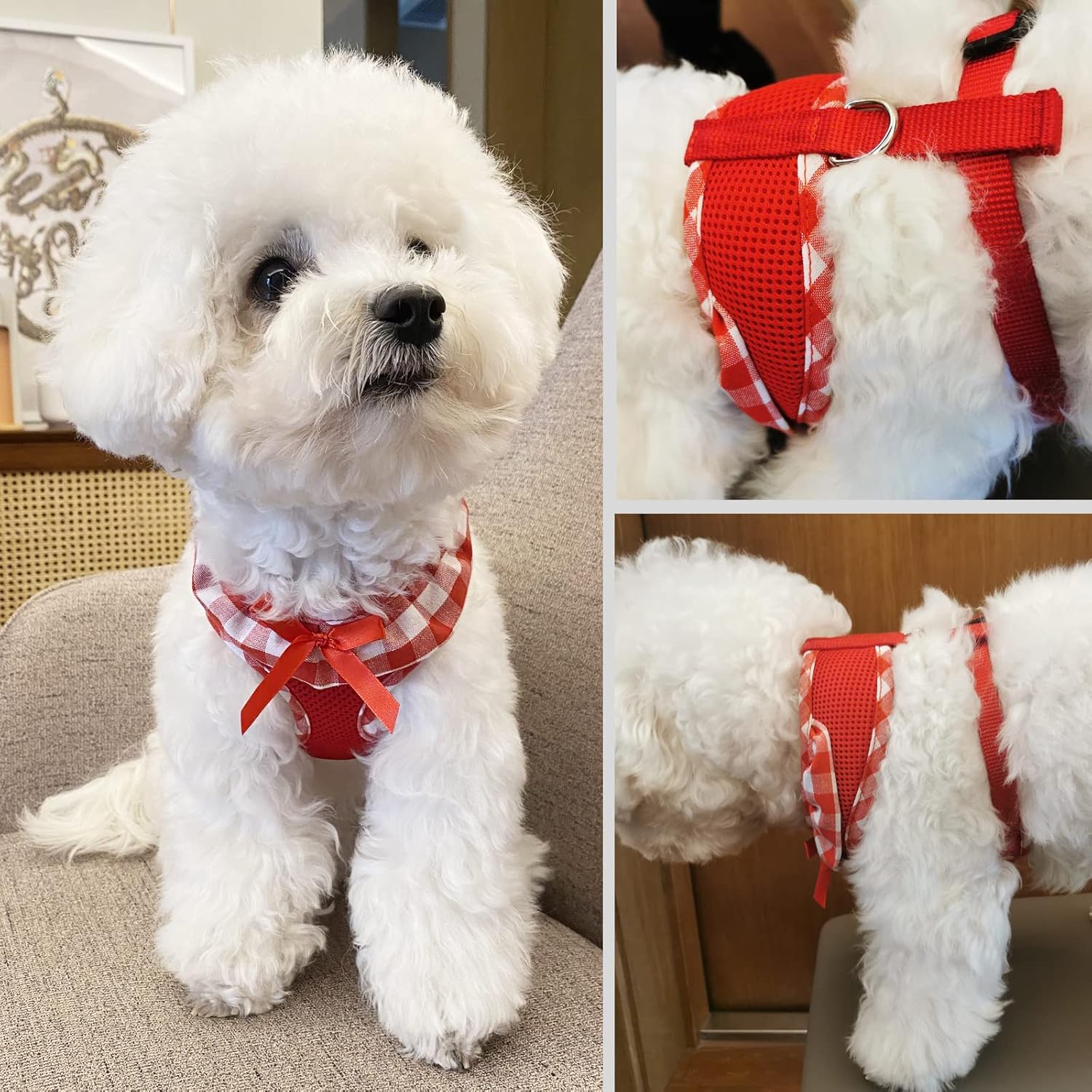 Arnés para perro de malla suave mejorado, súper transpirable y ligero, arnés para cachorros, perros al aire libre, arnés rojo para perro, talla XS