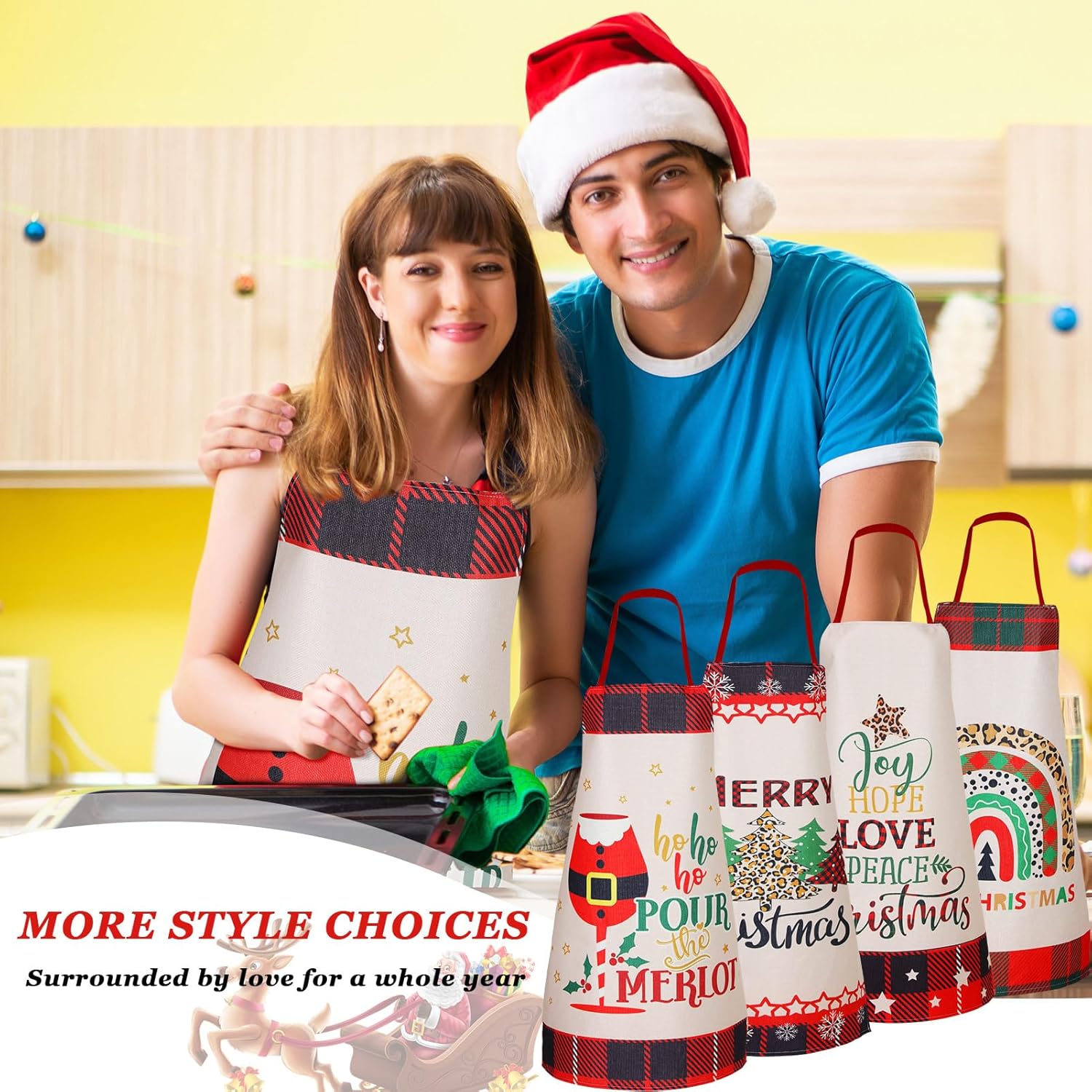 Suhine 18 delantales de cocina de Navidad, delantal de cocina para fiesta de Navidad, delantal de búfalo rojo y negro, delantal de decoración de