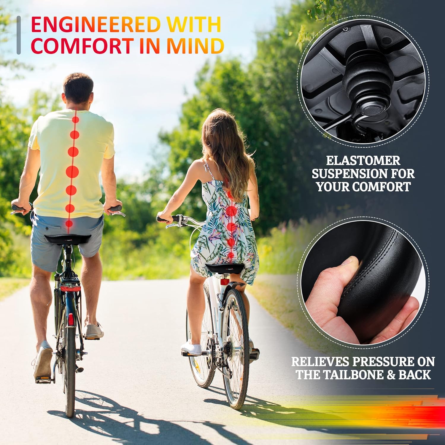 Giddy Up! Asiento de bicicleta – Cómodo sillín de bicicleta premium para ejercicio y bicicleta de carretera con LED – Sillín de bicicleta acolchado