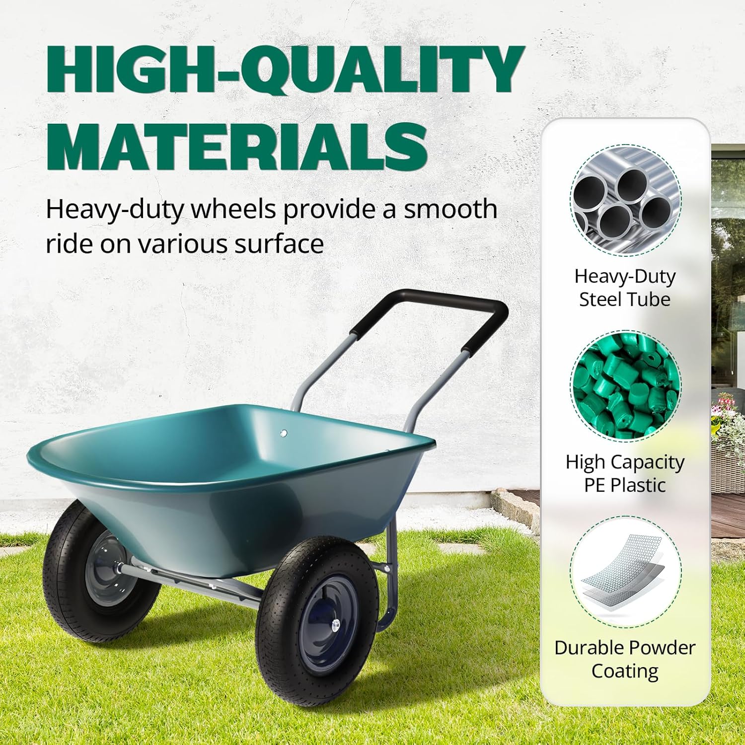 Carretilla de 2 ruedas, carrito de patio de 330 libras de capacidad con manubrio acolchado, neumáticos de 14 pulgadas para alta estabilidad, ideal