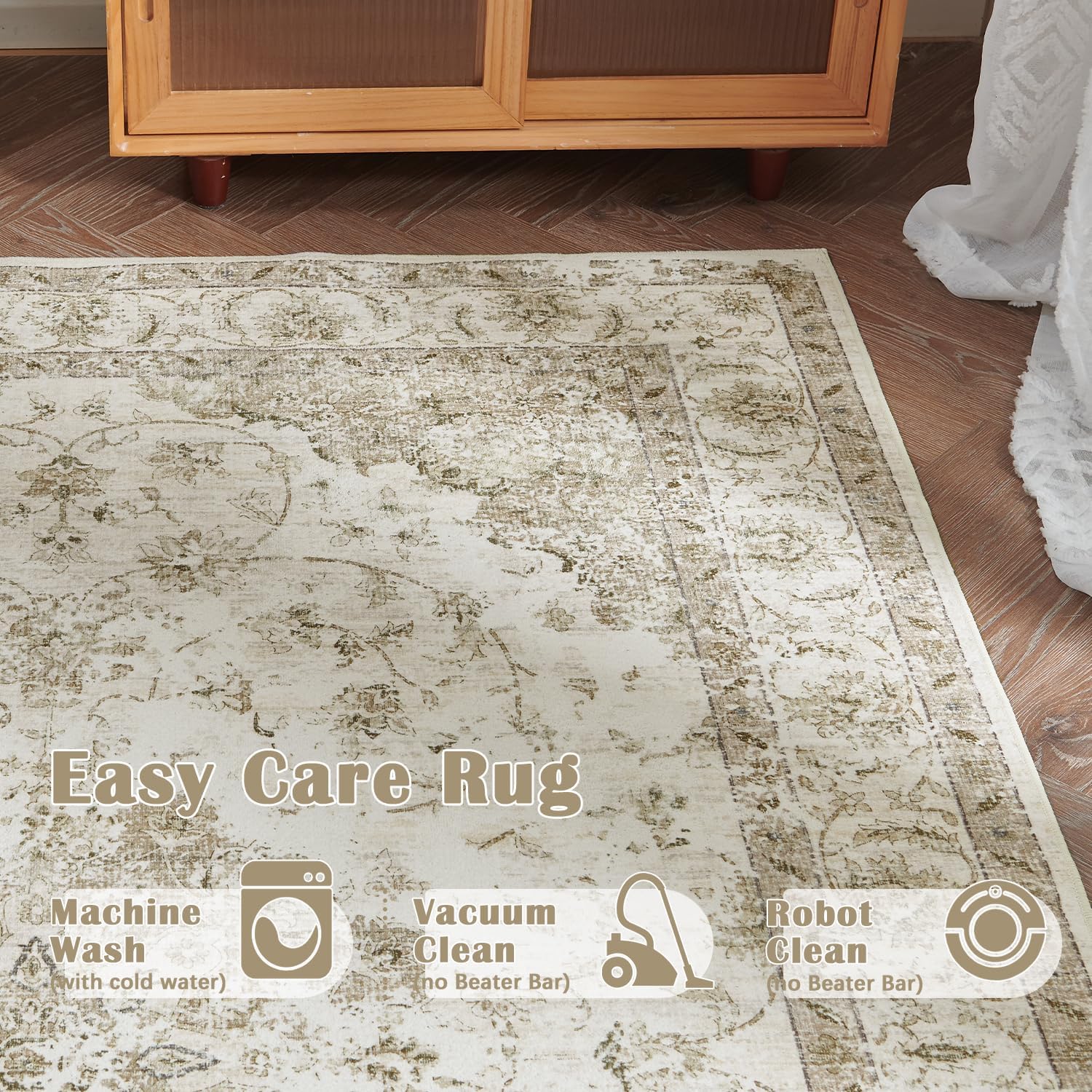 jinchan Alfombra lavable de pelo bajo de 6 x 9 pulgadas, resistente a las manchas, alfombra vintage con medallón floral, alfombra envejecida,