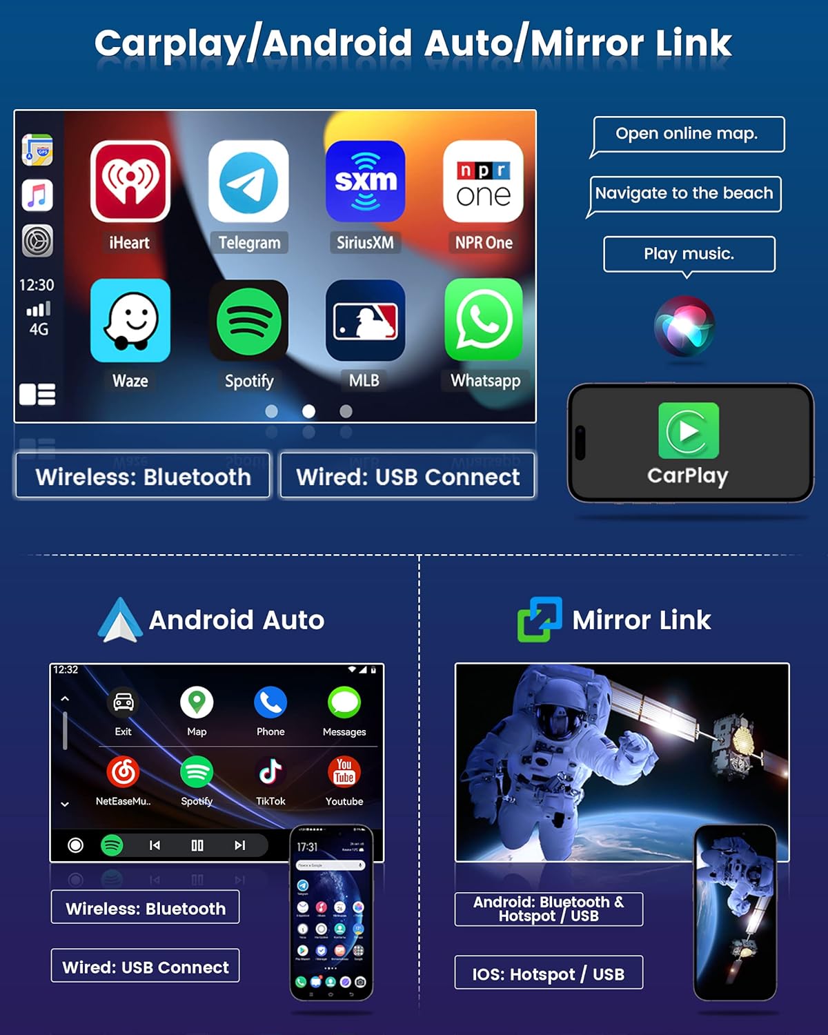 Roinvou Estéreo Android CarPlay 2+32G para Jeep Wrangler (LHD) 2011-2014, pantalla táctil de 10.1 pulgadas, navegación GPS en el tablero con CarPlay