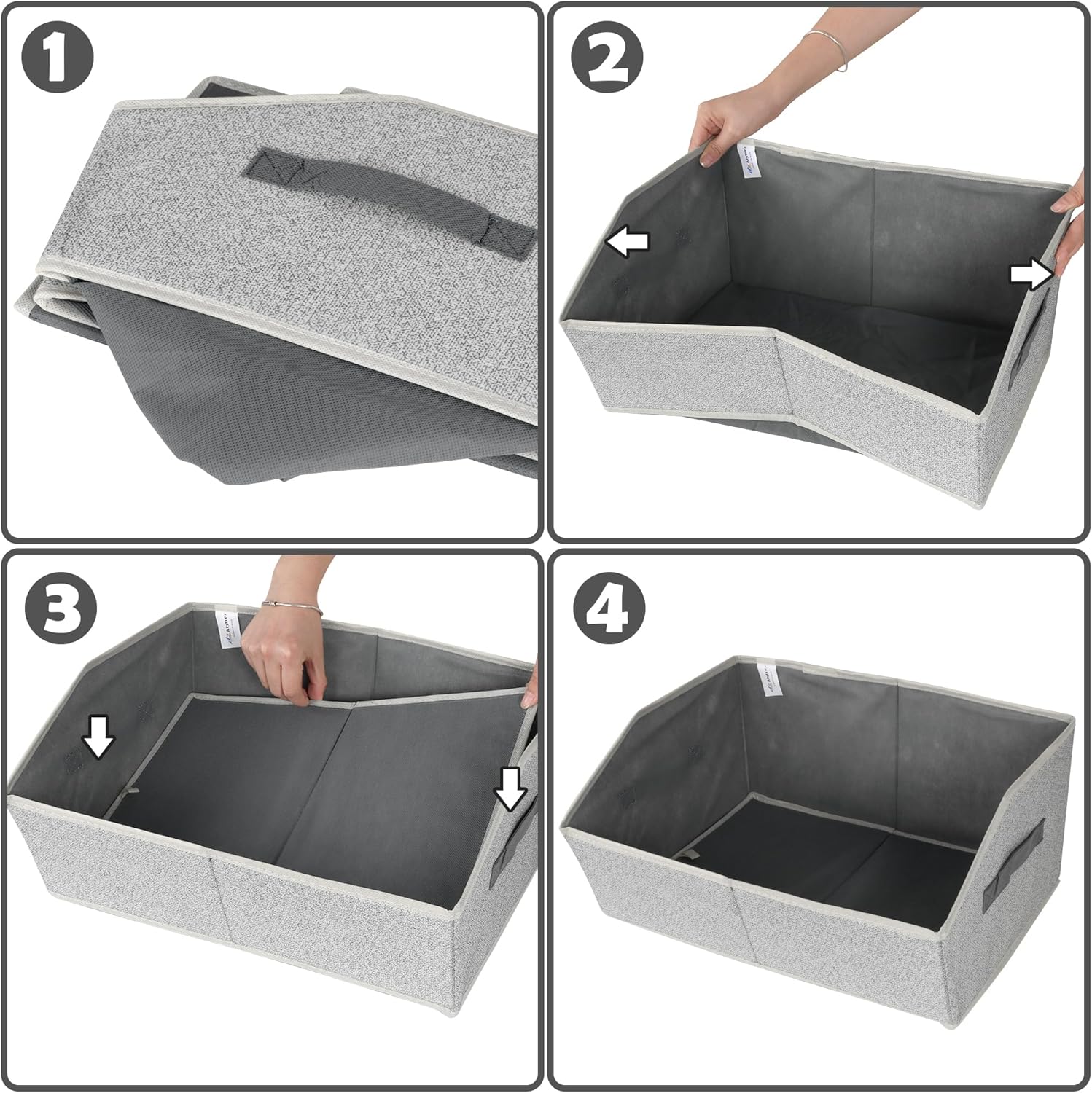 Paquete de 6 cubos de almacenamiento trapezoidales de tela, canastas grandes plegables de tela con tablero de soporte de polipropileno (sin cartón),