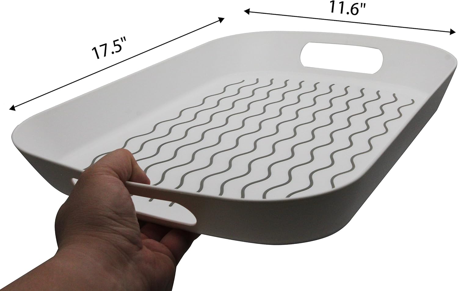 MUZZI – Bandeja rectangular de plástico antideslizante con agarre de goma (alta pared blanca)