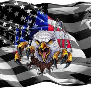 American flag black and White with colored Eagle ripping through decal (48″ x 32″) American flag black and White with colored Eagle ripping through decal (48″ x 32″)