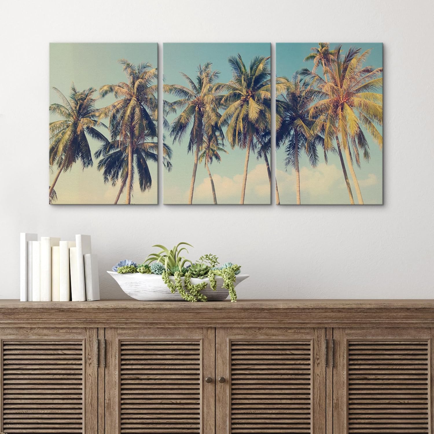 Lienzo de 3 piezas, arte contemporáneo, decoración de pared moderna, cascada y flores
