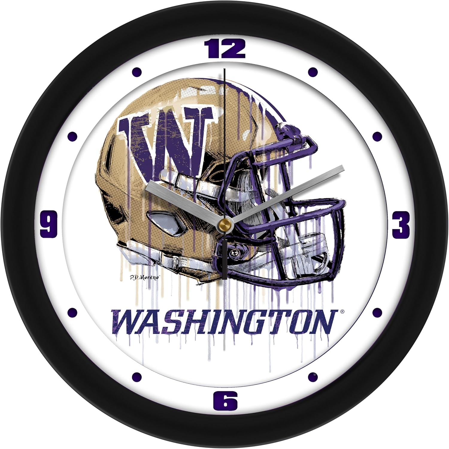 Washington Huskies Reloj de pared decorativo con casco de goteo, reloj de pared silencioso sin tictac para decoración de sala de estar, dormitorio,