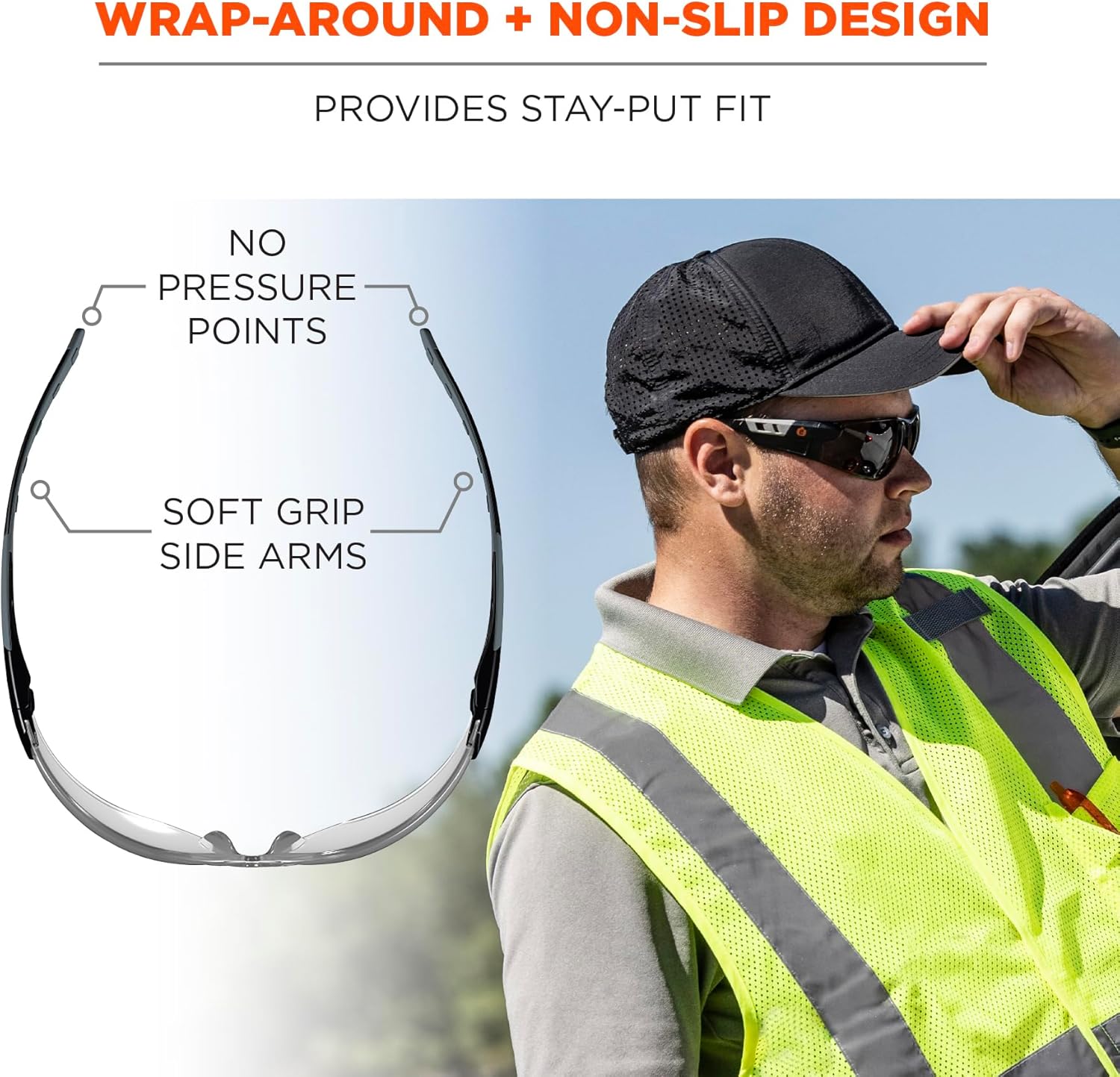 Ergodyne – 59180 Skullerz SAGA – Gafas de seguridad sin marco, para interiores y exteriores, color negro mate