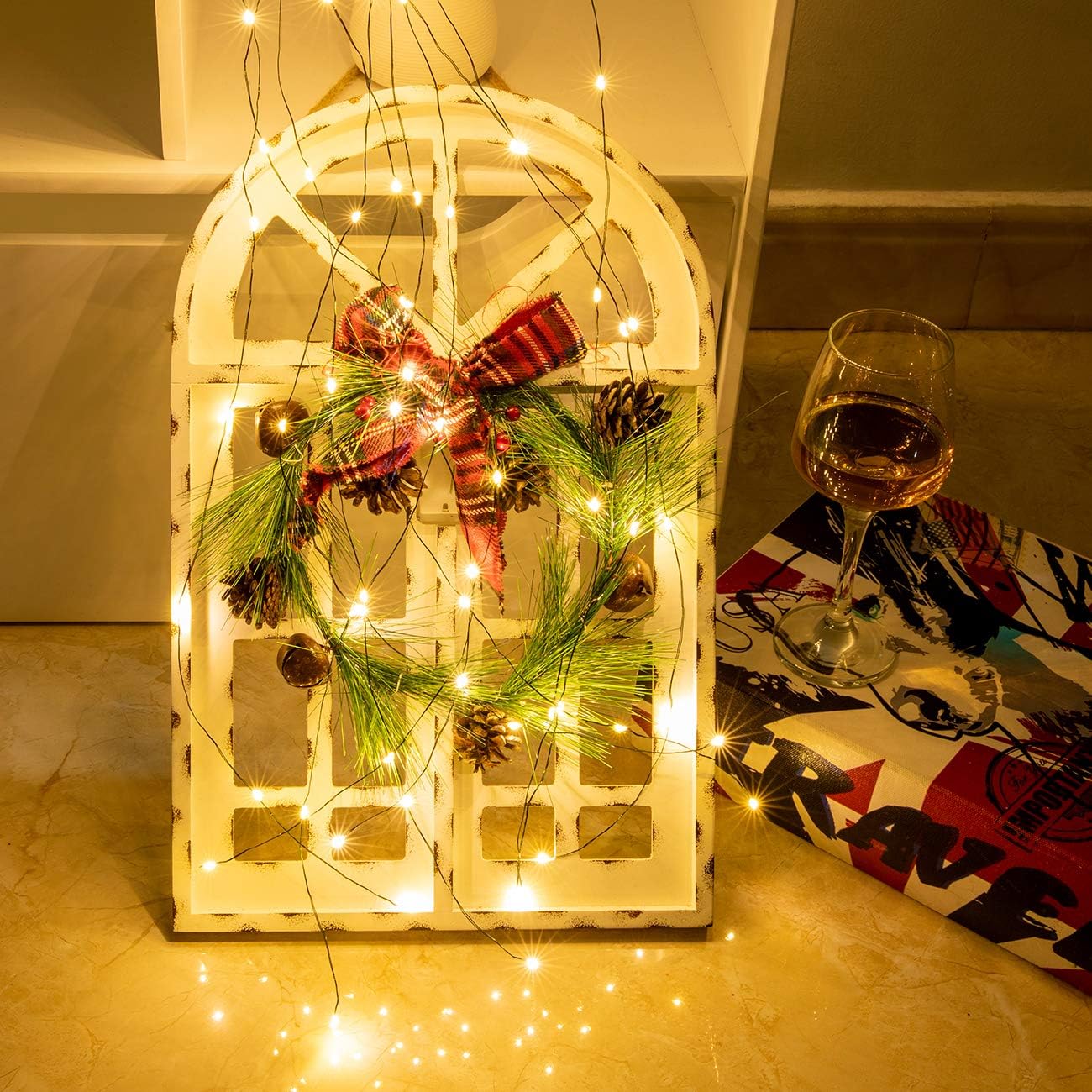 AWQ Guirnalda de 200 luces LED de 6.6 pies x 10 pulgadas para árbol de Navidad, 8 modos, guirnalda de luces LED alimentada por USB con control