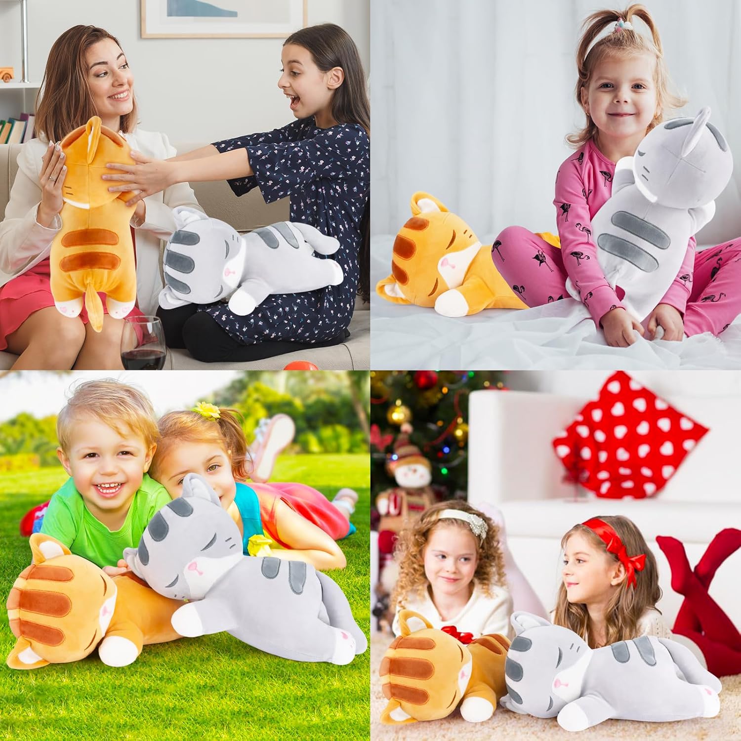 Achwishap Peluche de gato, almohada de felpa de gato, almohada suave de peluche kawaii para abrazar, lindos juguetes de peluche para niños y