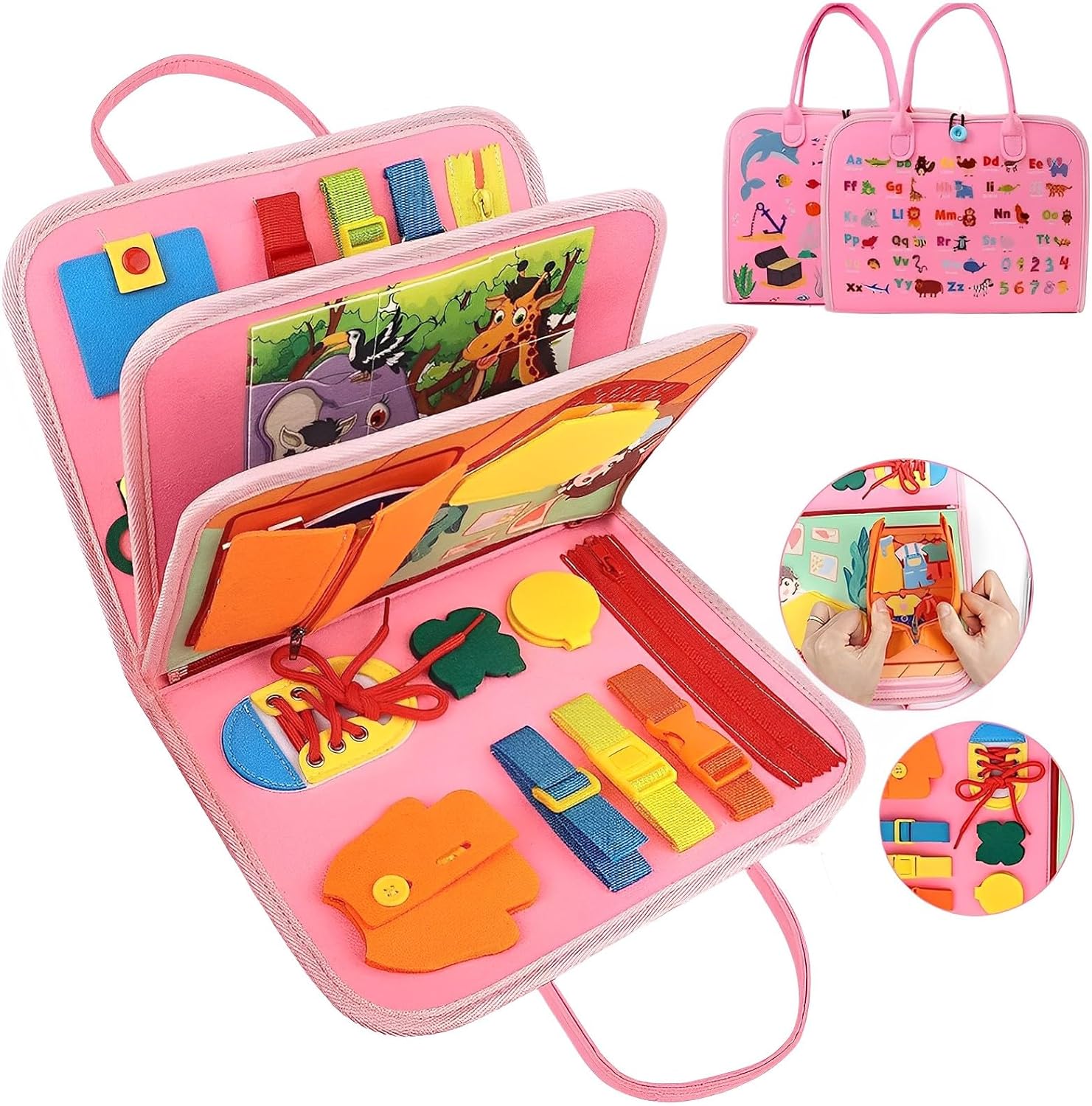 Actividad sensorial para niños pequeños con tablero de actividades Montessori, juguetes Montessori, artículos esenciales de viaje en avión, juegos