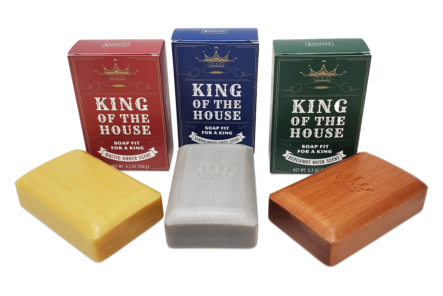 Kovot King of the House – Juego de regalo de barra de jabón, jabón perfumado hidratante de 5.3 onzas (paquete de 3 unidades)