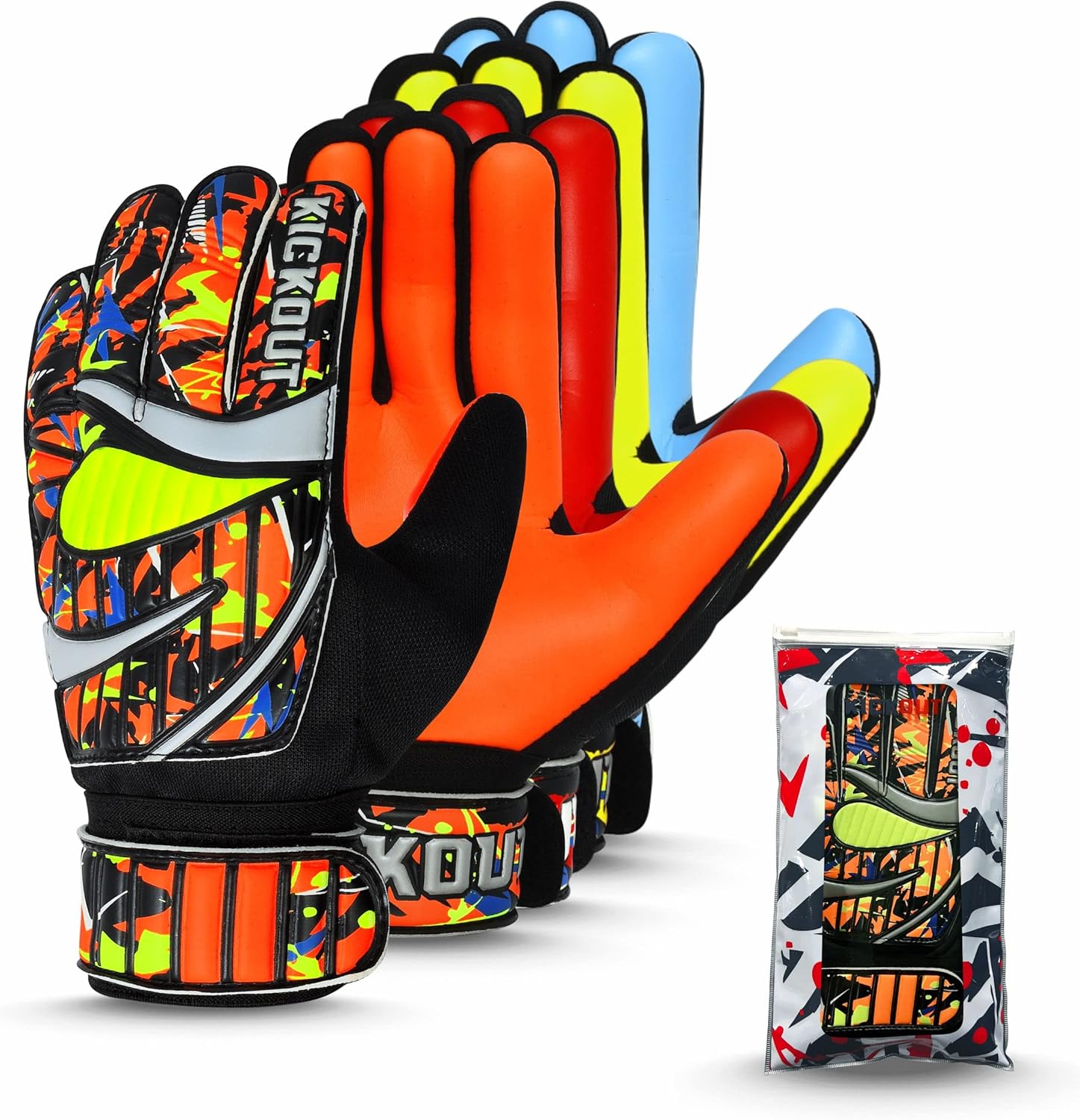 Kickout Guantes de portero de fútbol prémium  Guantes de portero Funky con látex de 0.118 pulgadas para un gran agarre y protección