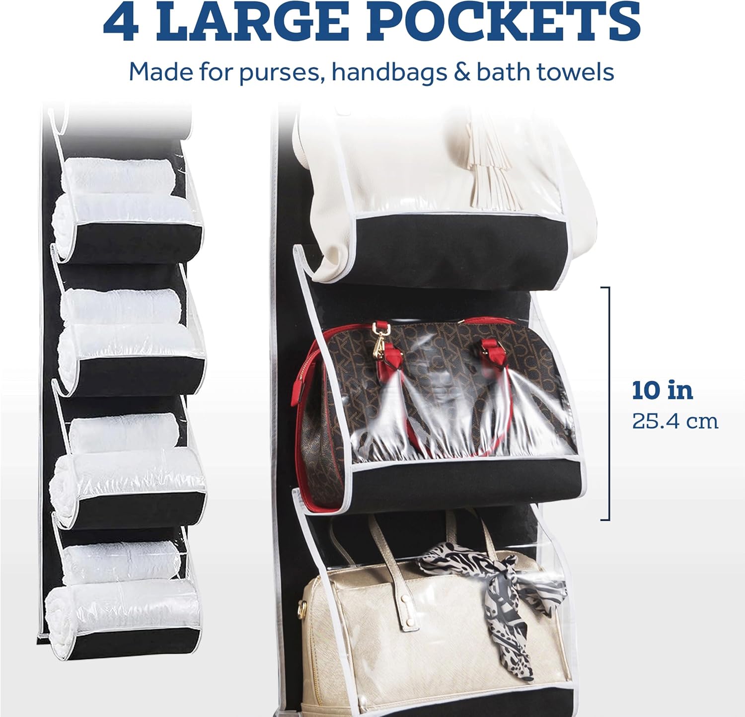 ZOBER Organizador de bolso para armario, organizador de bolsos sobre la puerta con 6 bolsillos para un fácil almacenamiento de bolsos, ganchos de