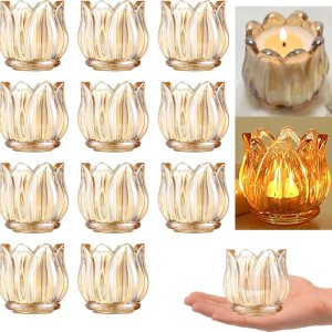 GOLDEAL 24 portavelas votivas doradas, portavelas de vidrio grueso a granel, tarros de velas para decoración de mesa de boda, suministros de fiesta, GOLDEAL 24 portavelas votivas doradas, portavelas de vidrio grueso a granel, tarros de velas para decoración de mesa de boda, suministros de fiesta,