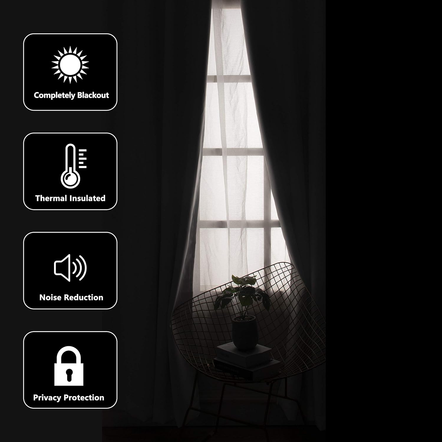 WONTEX – Cortinas blackout con espacio para barra, para sala de estar, 2 paneles
