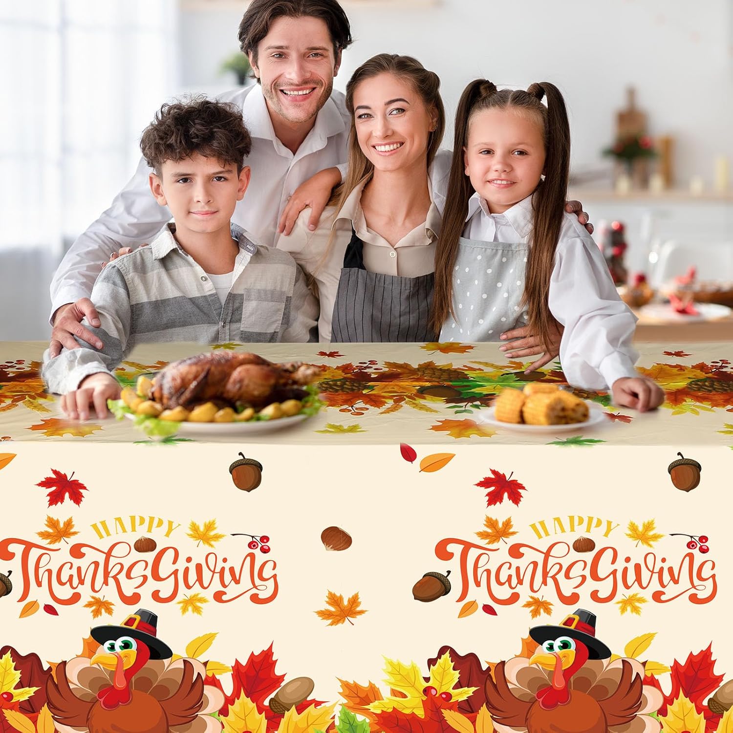 Newwiee 3 manteles de plástico con texto en inglés “Happy Thanksgiving”, manteles de pavo de otoño de 54 x 108 pulgadas, desechables, suministros de