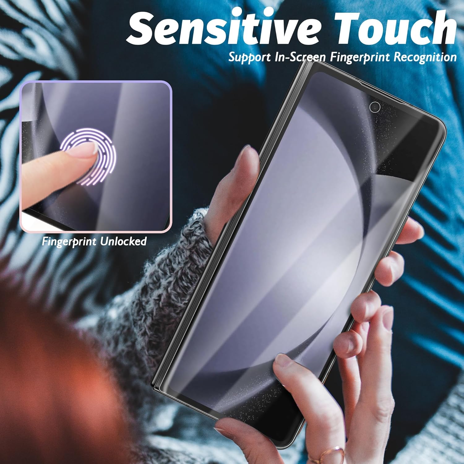 Orzero (2 juegos de 4 paquetes compatibles con Samsung Galaxy Z Fold 5 5G, 2 protectores de pantalla frontal de poliuretano termoplástico (TPU) y 2