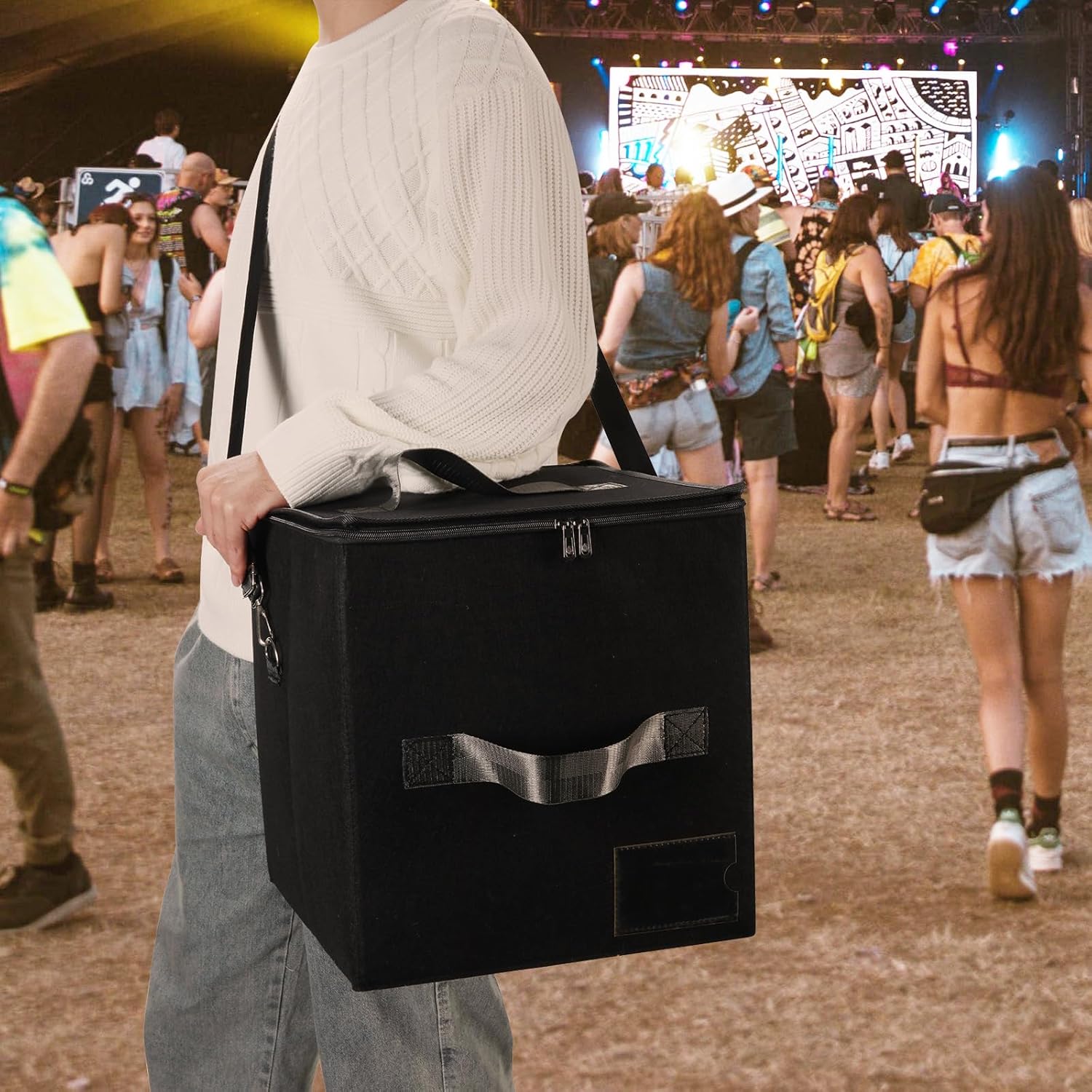 Rasugarlary Caja de almacenamiento de discos de vinilo con capacidad para más de 50 discos con tapa para proteger álbumes, organizador de