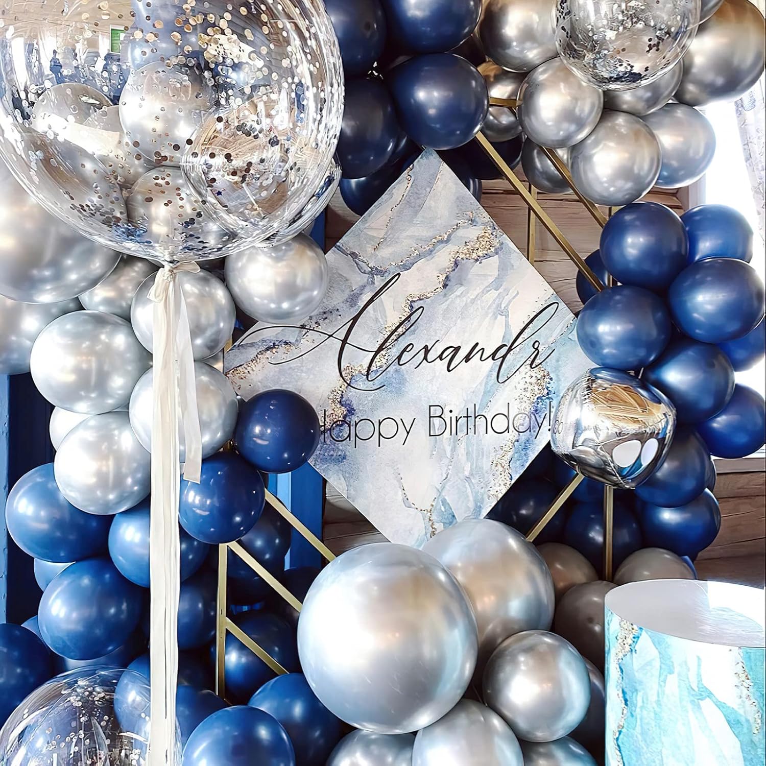 50 globos azules de 12 pulgadas y 50 globos plateados de 12 pulgadas