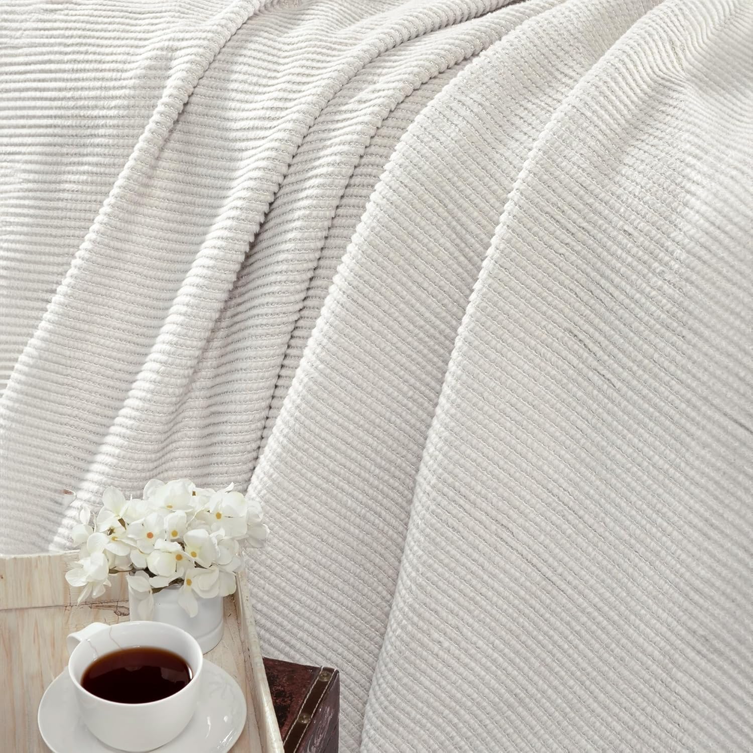 GT Globaltex Fine Linens Lujosa manta de algodón, 86 x 90 pulgadas, suave, cálida y esponjosa, perfecta para cama o sofá, adición decorativa y