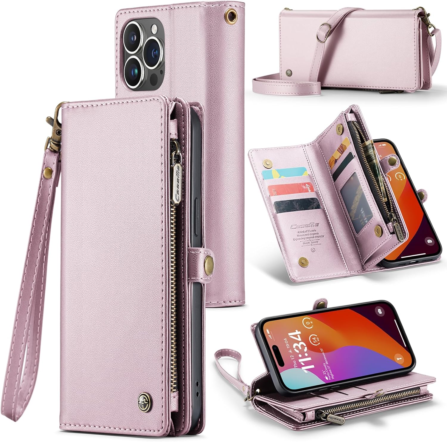 ASAPDOS Funda para iPhone 14 Pro Max, correa de piel sintética de gamuza retro y funda cruzada con cierre magnético, bloqueo RFID, tarjetero y
