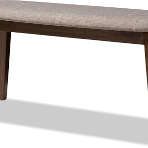 Baxton Studio Easton Mid-Century – Banco de madera tapizado de tela gris claro con acabado de nogal Baxton Studio Easton Mid-Century – Banco de madera tapizado de tela gris claro con acabado de nogal