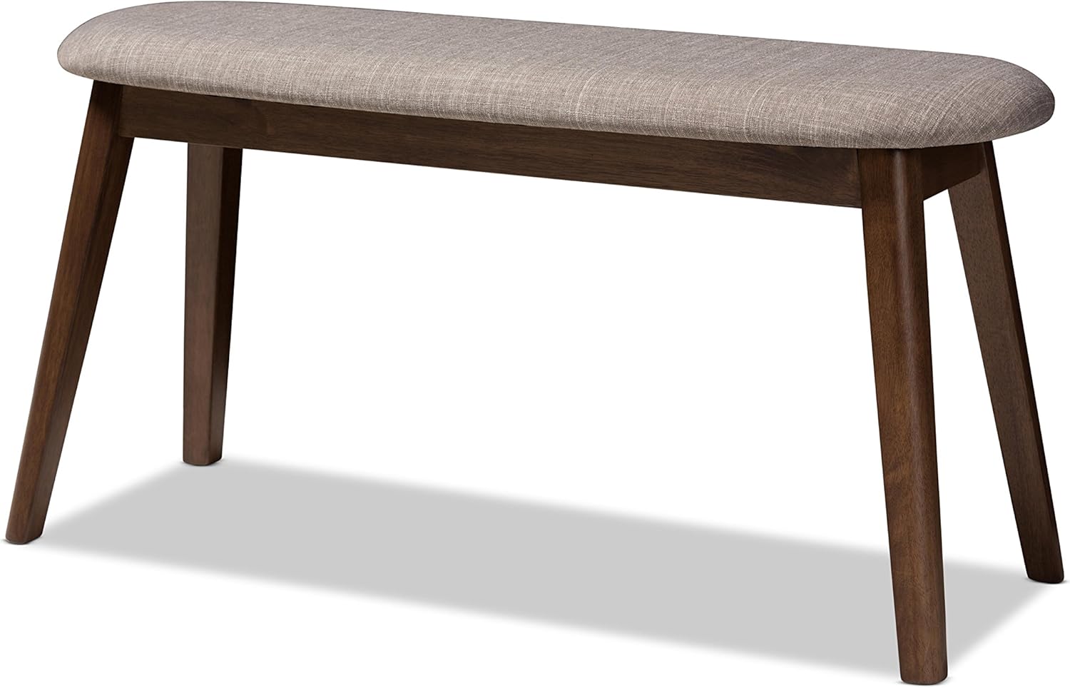 Baxton Studio Easton Mid-Century – Banco de madera tapizado de tela gris claro con acabado de nogal