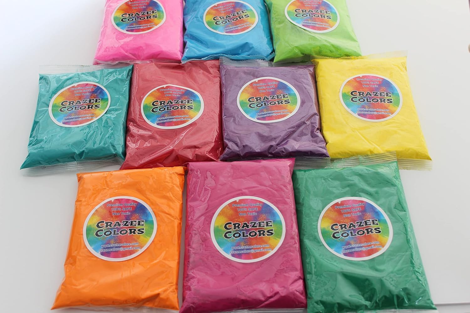 10 colores x 1.76 oz – Polvo de color Holi Premium CraZeeColors(TM)